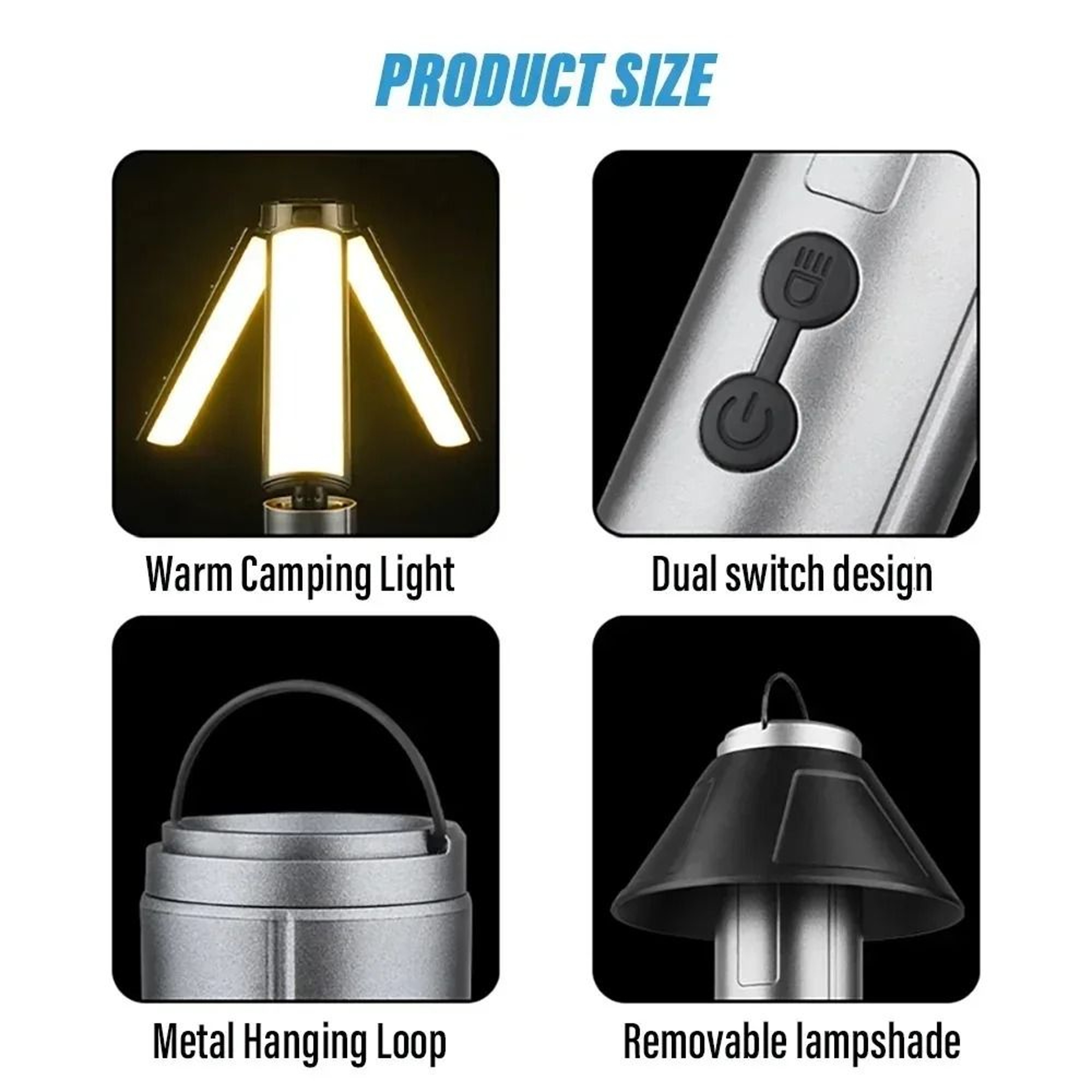 2in1 USB Rechargeable Camping Lantern  Handheld Flashlight With Hook 3