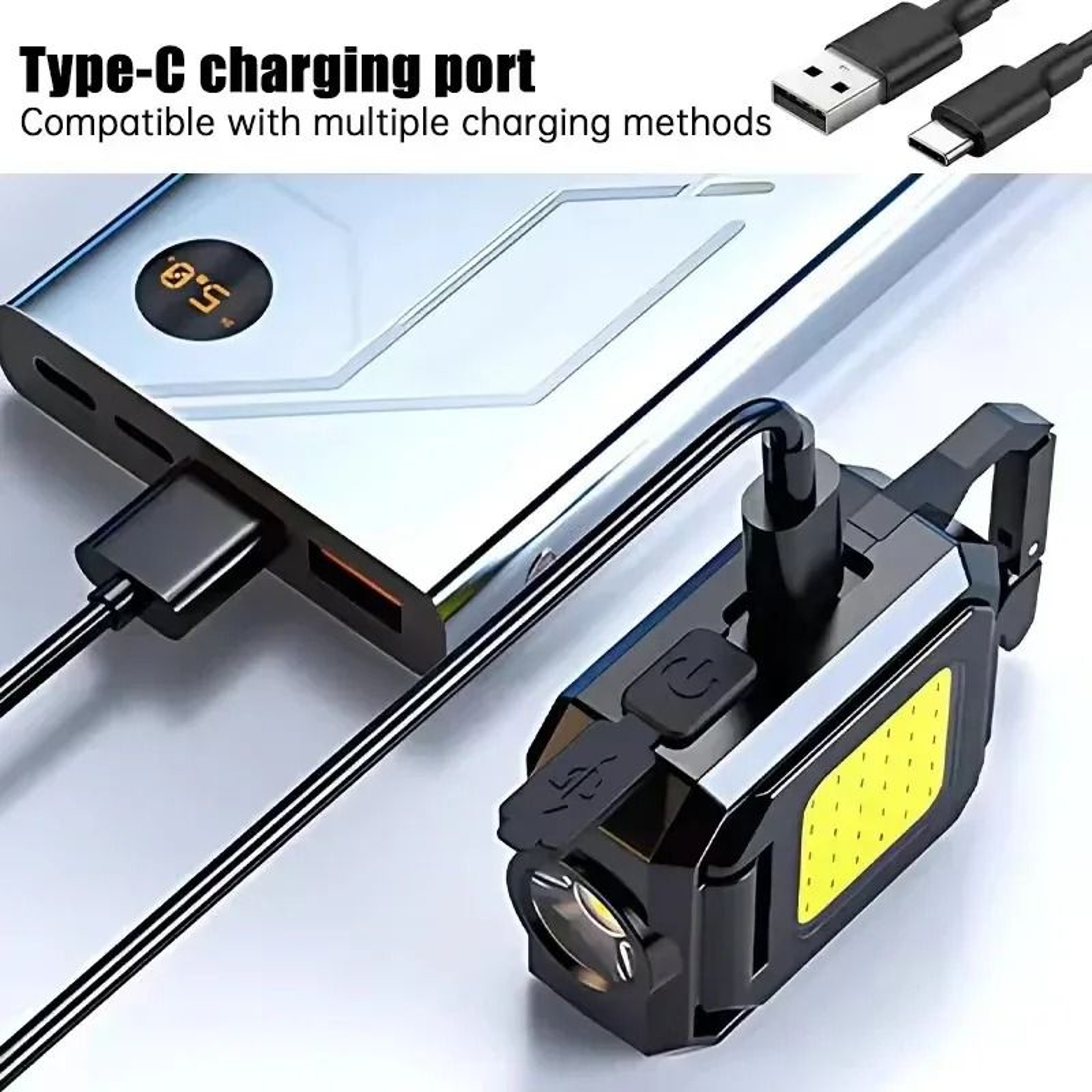 Mini COB Keychain Flashlight  USB Rechargeable Work Light With 90 Foldable Side Lights 1