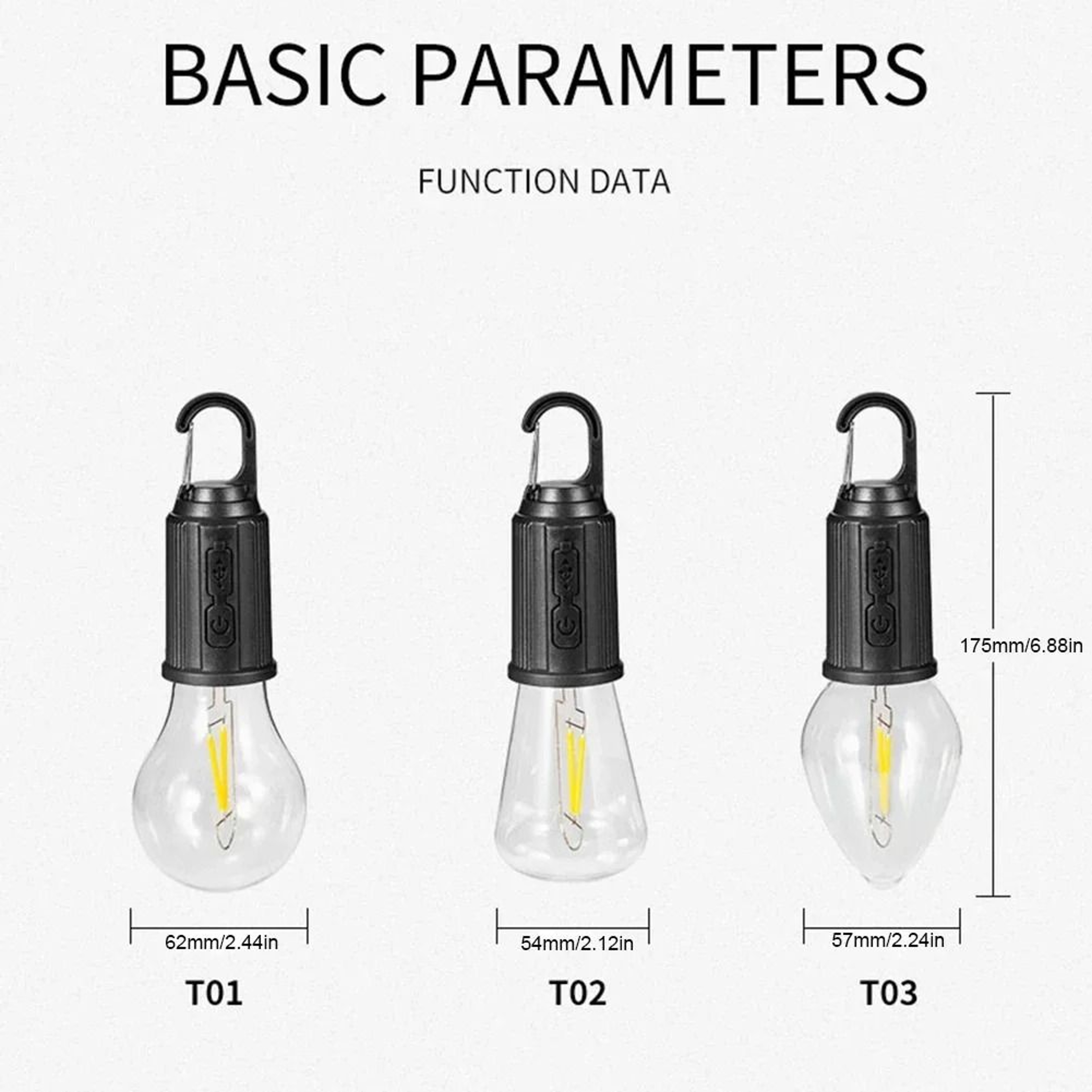 Portable LED Camping Lantern With Hook  TypeC Rechargeable Battery 600mAh 5
