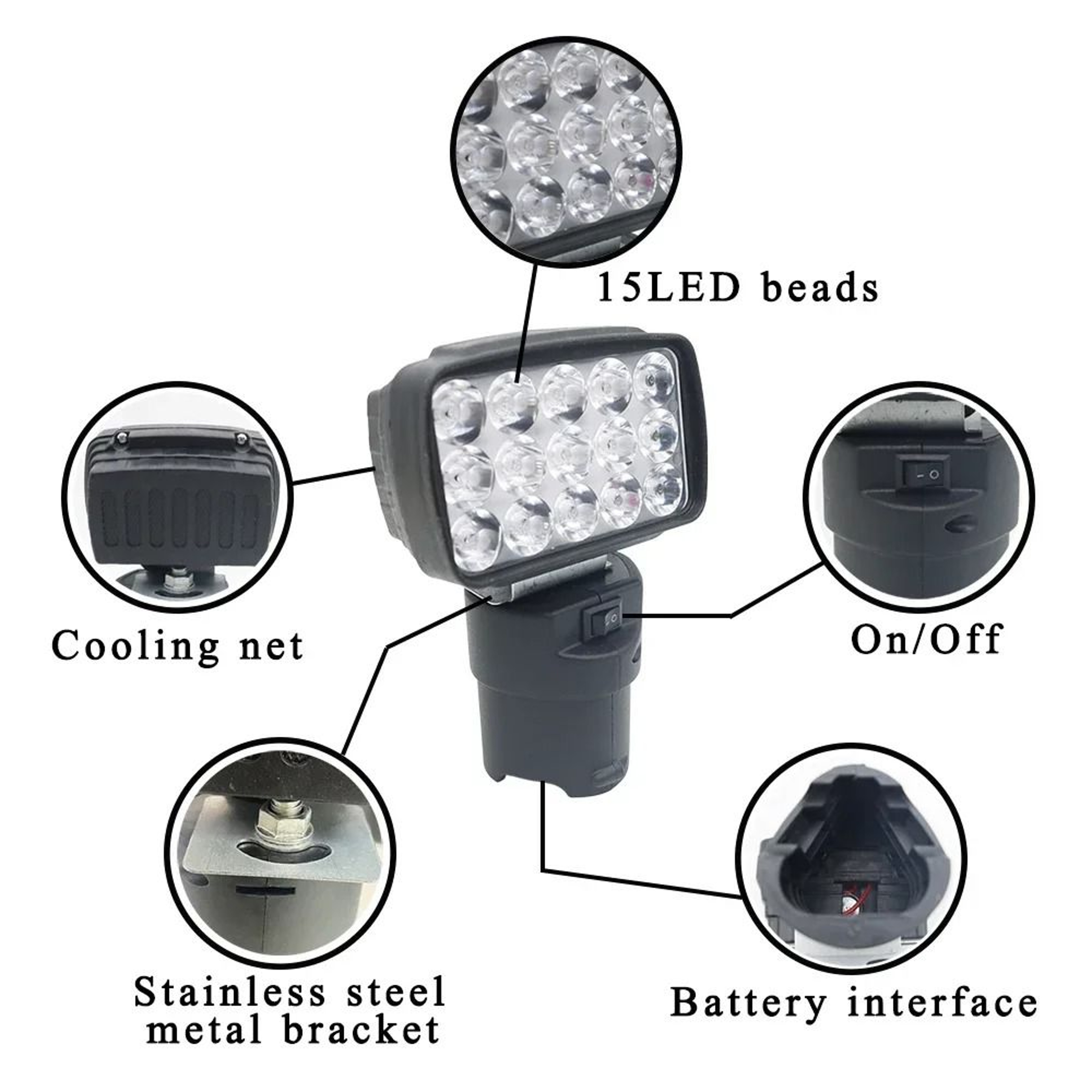 Car LED Work Light  Handheld Spotlight For Lomvum ZhiPu FuGe KoMax 108V12V Batteries 1