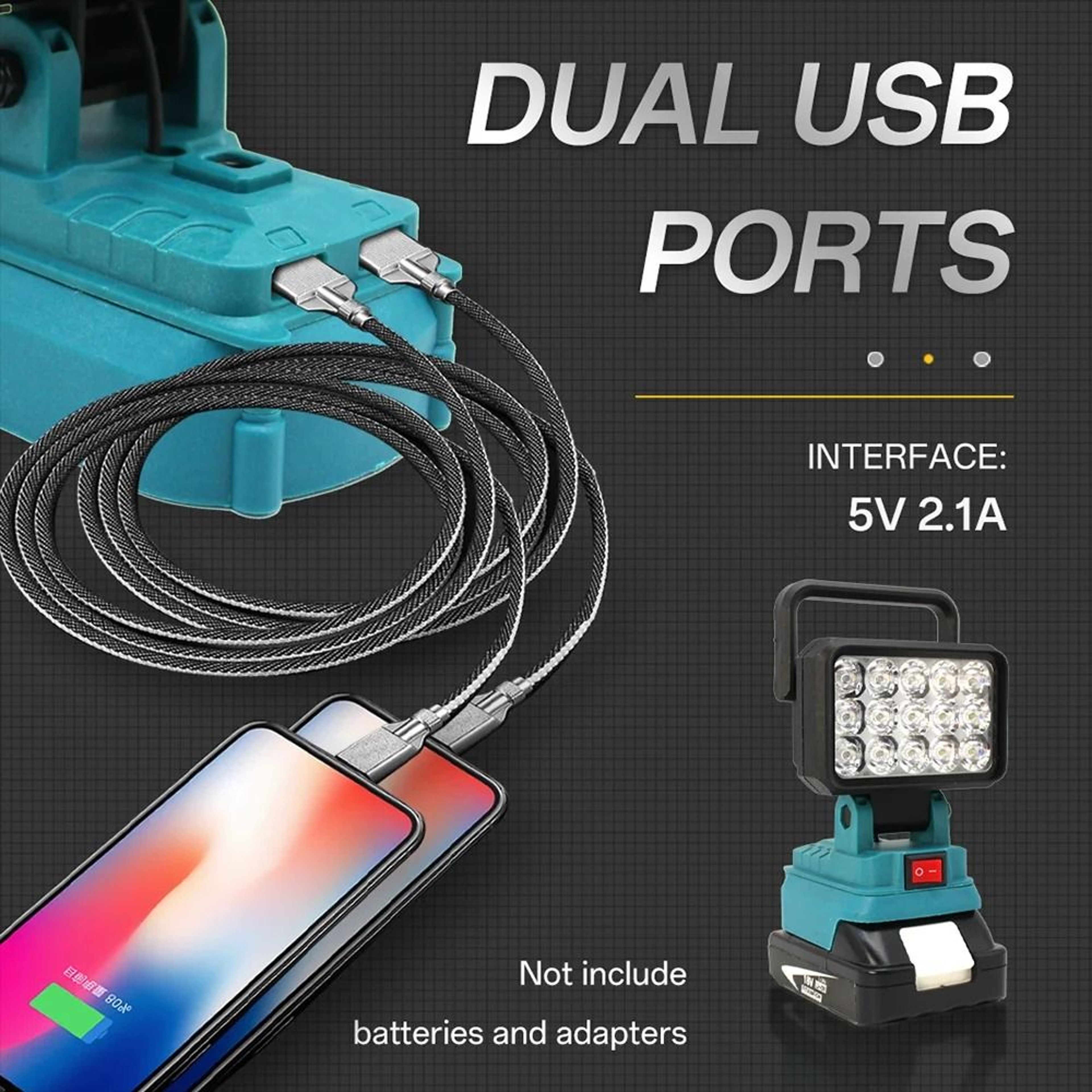 15LED MultiBrand Cordless Car Work Light  USB Power Bank For Makita DeWalt Bosch  Milwaukee Batteri 1