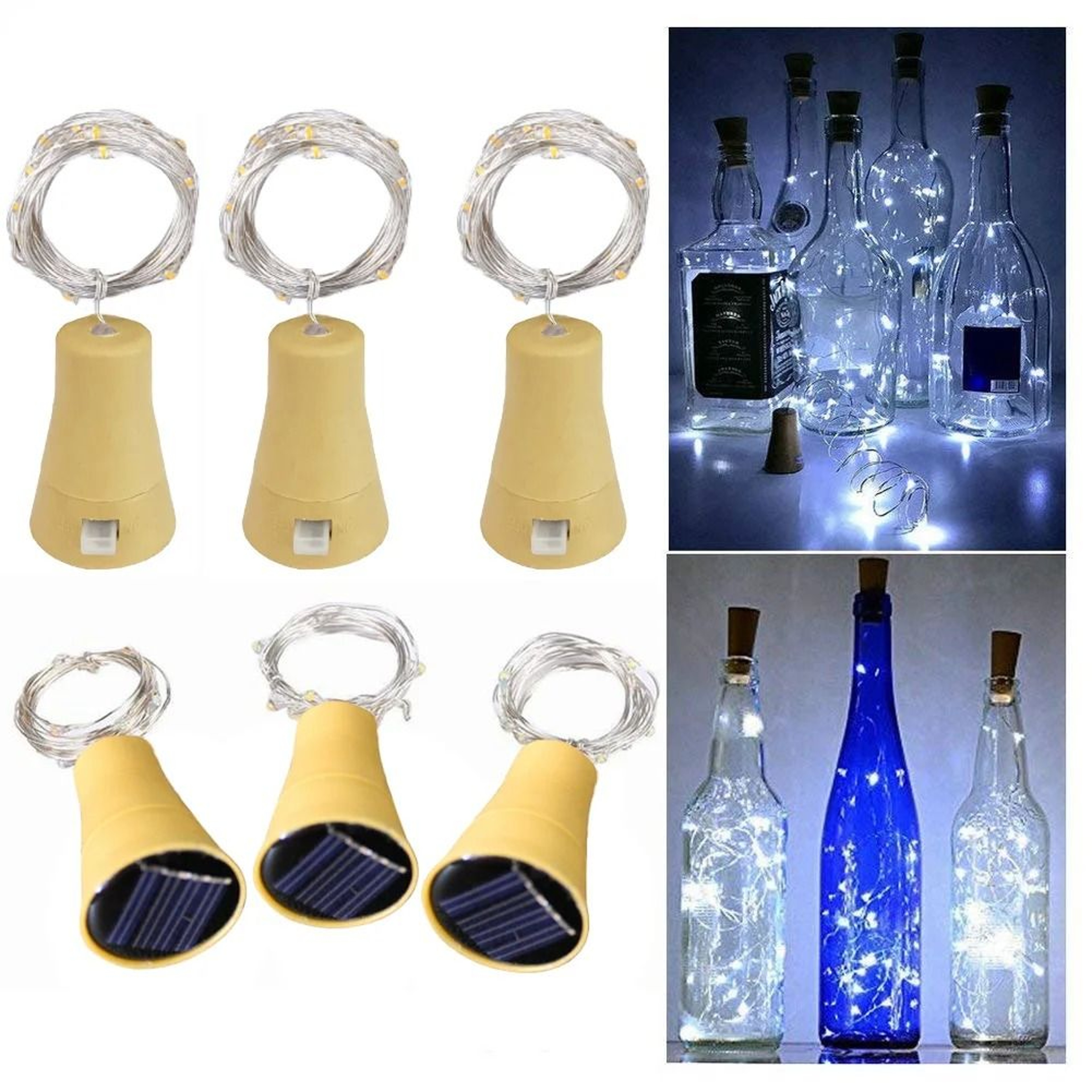 6 Pack Solar Wine Bottle Cork Lights 20 LED Waterproof Firefly String Lights 7