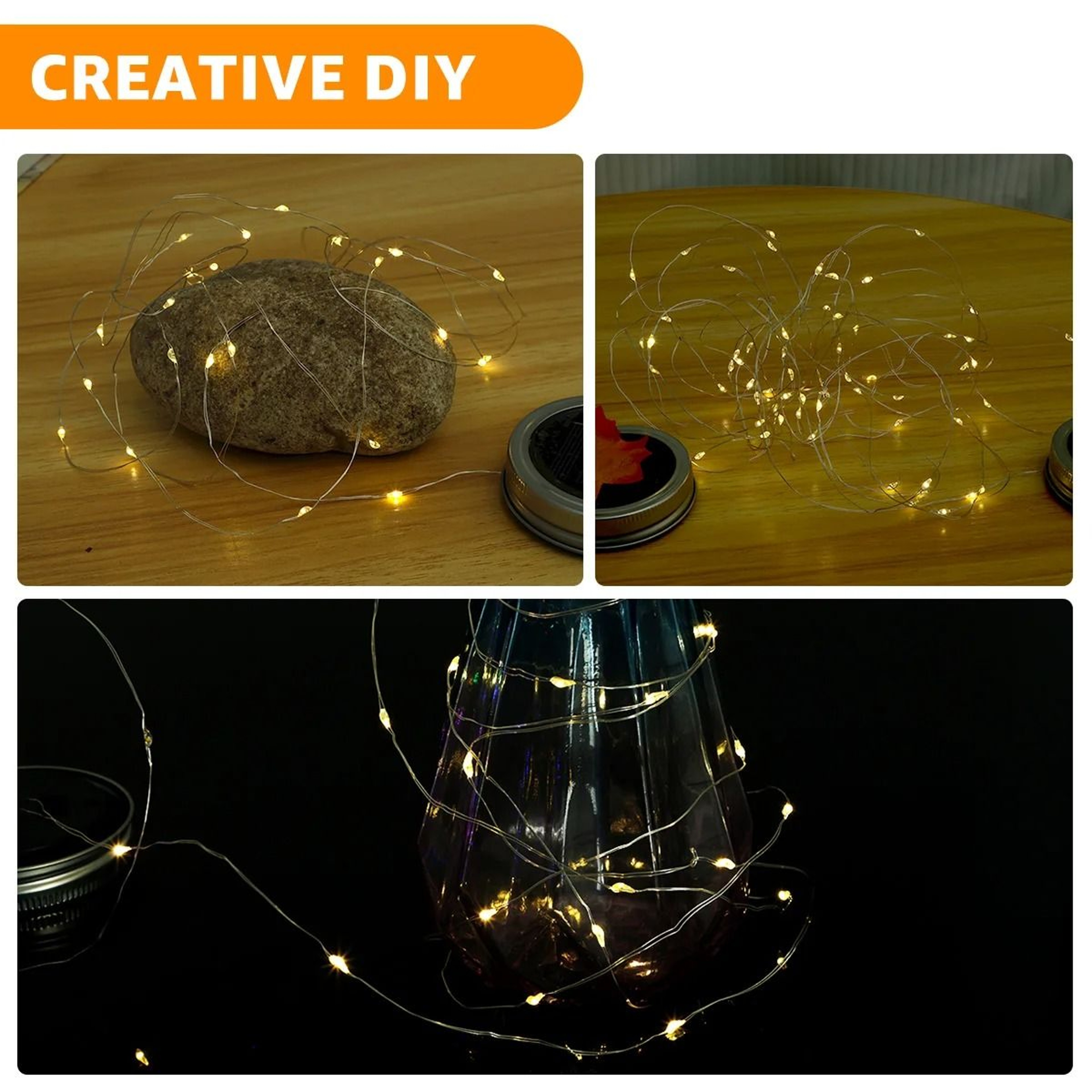 8 Pack Solar Mason Jar Replacement Top Lids 30 LED Waterproof Fairy Lights 3