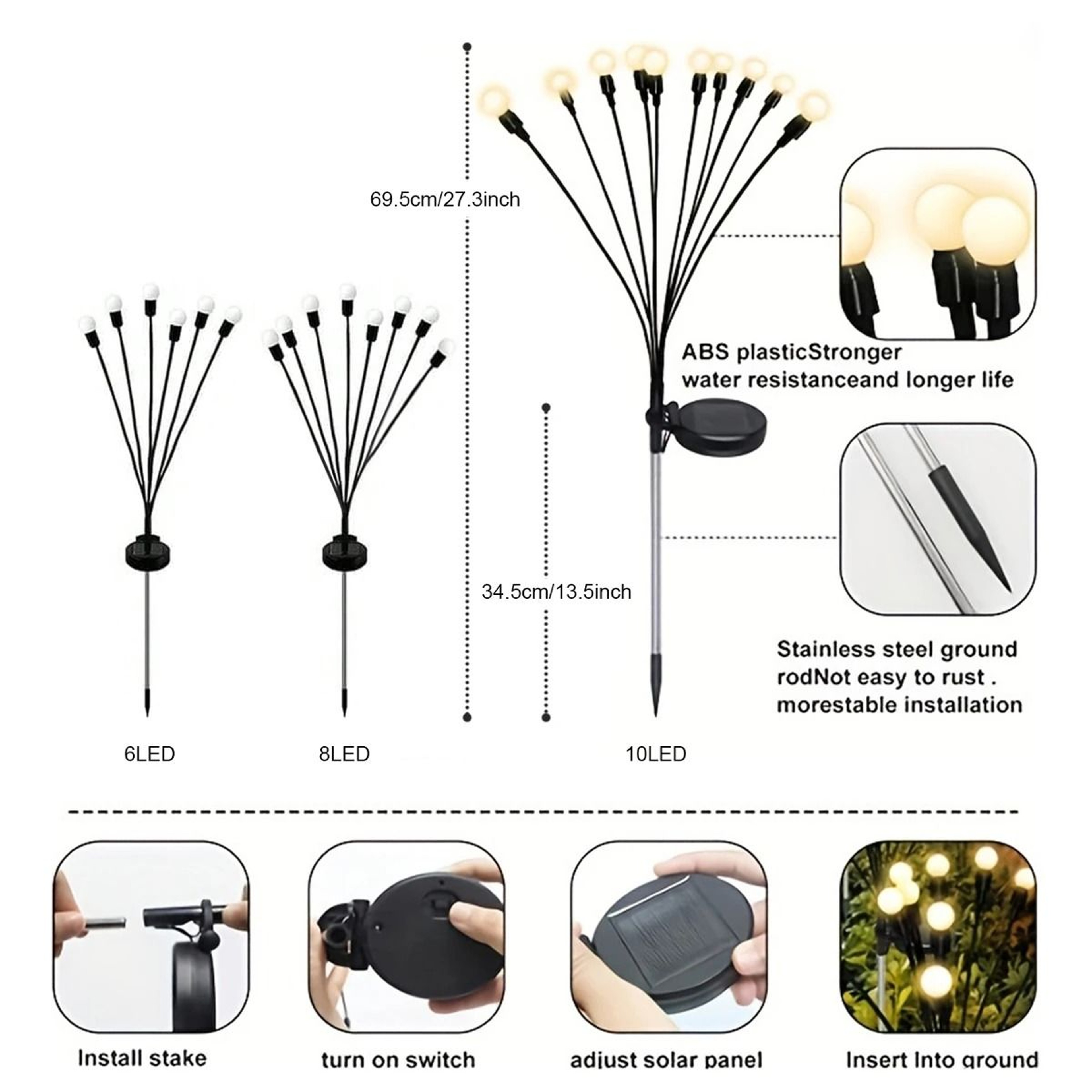 12 Pack Solar Firefly Lawn Lights 6810 LED Warm White  RGB Color Changing Garden Stakes 1