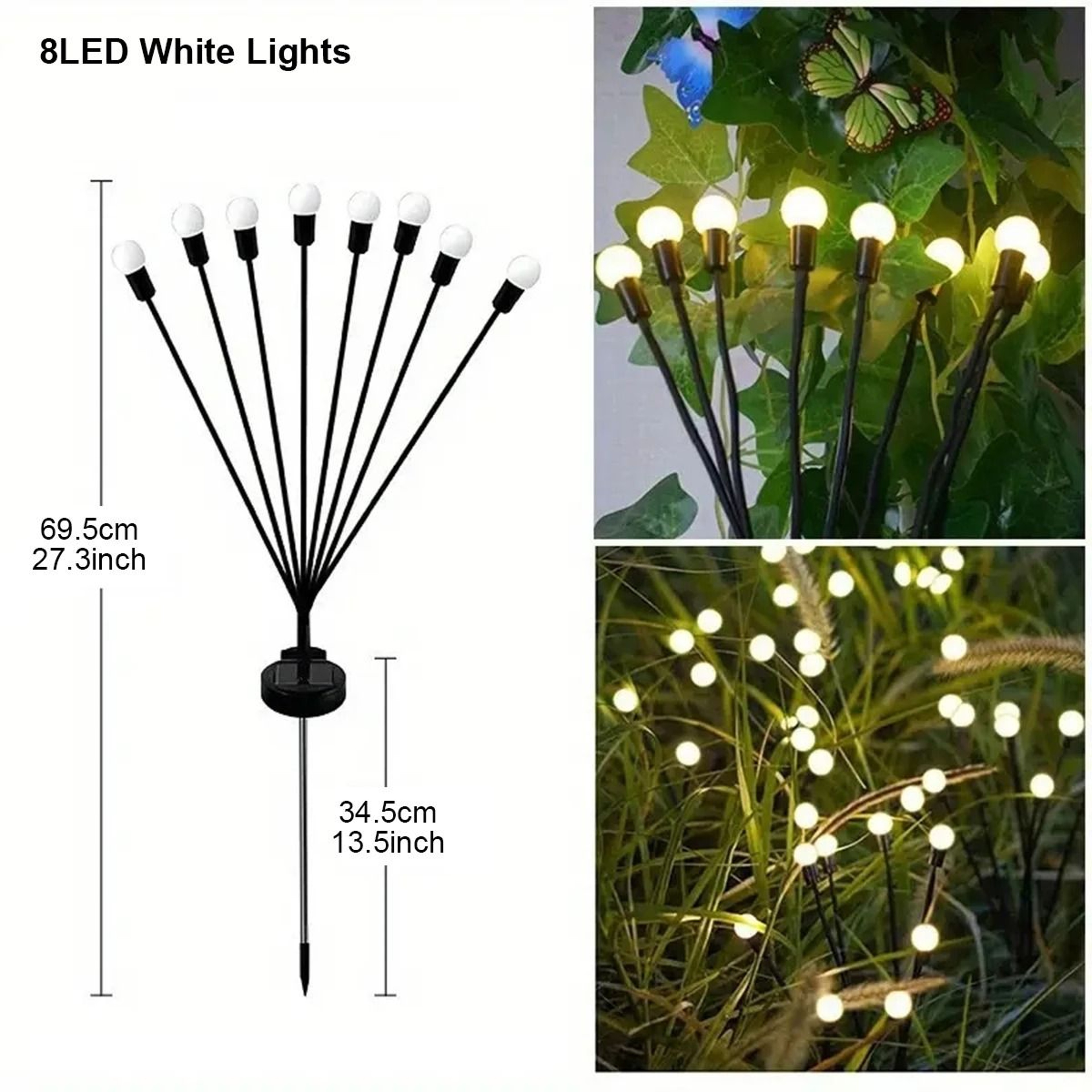 12 Pack Solar Firefly Lawn Lights 6810 LED Warm White  RGB Color Changing Garden Stakes 12