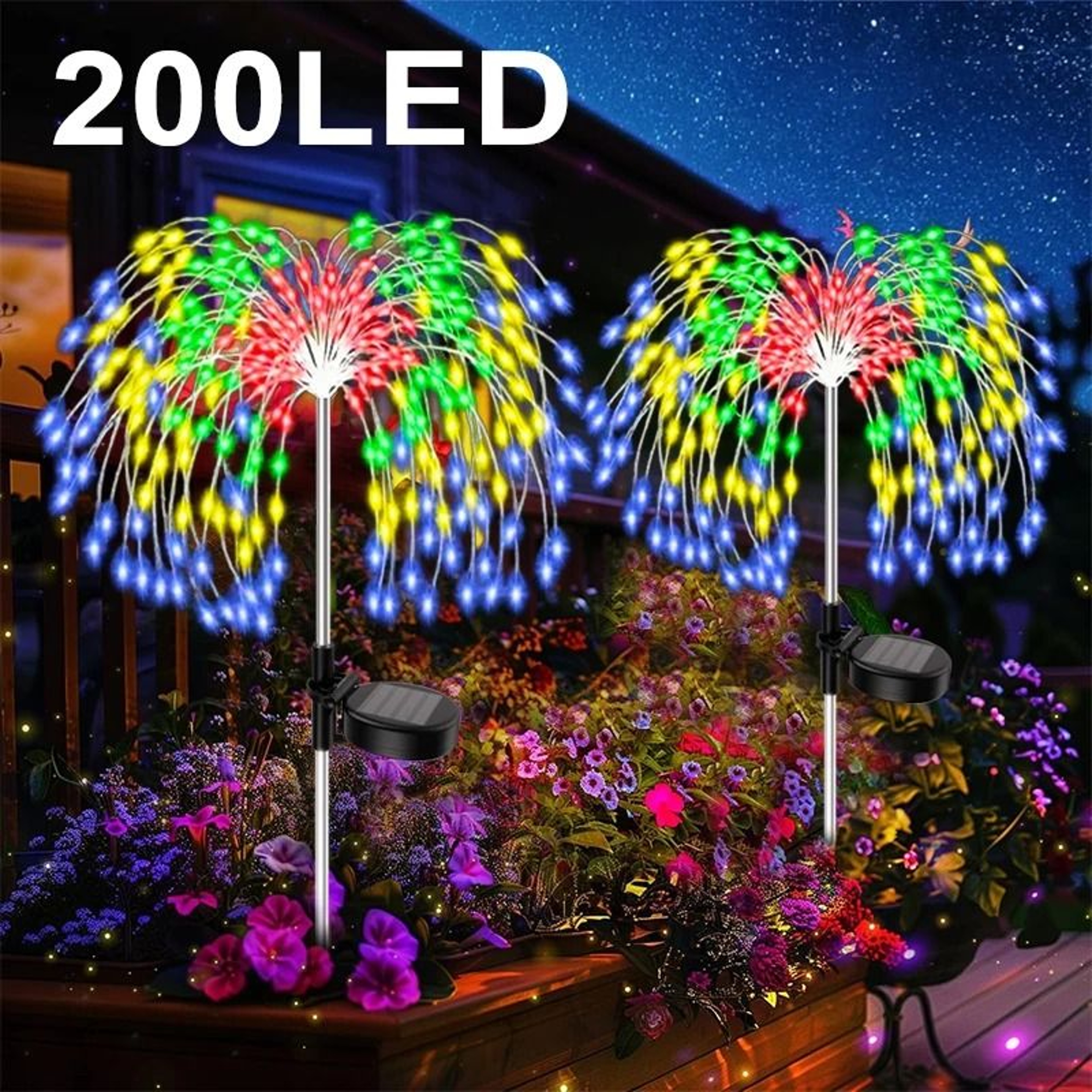 200 LED Solar Powered Pathway Lights Outdoor Firework Decor Street Lawn Stakes 0