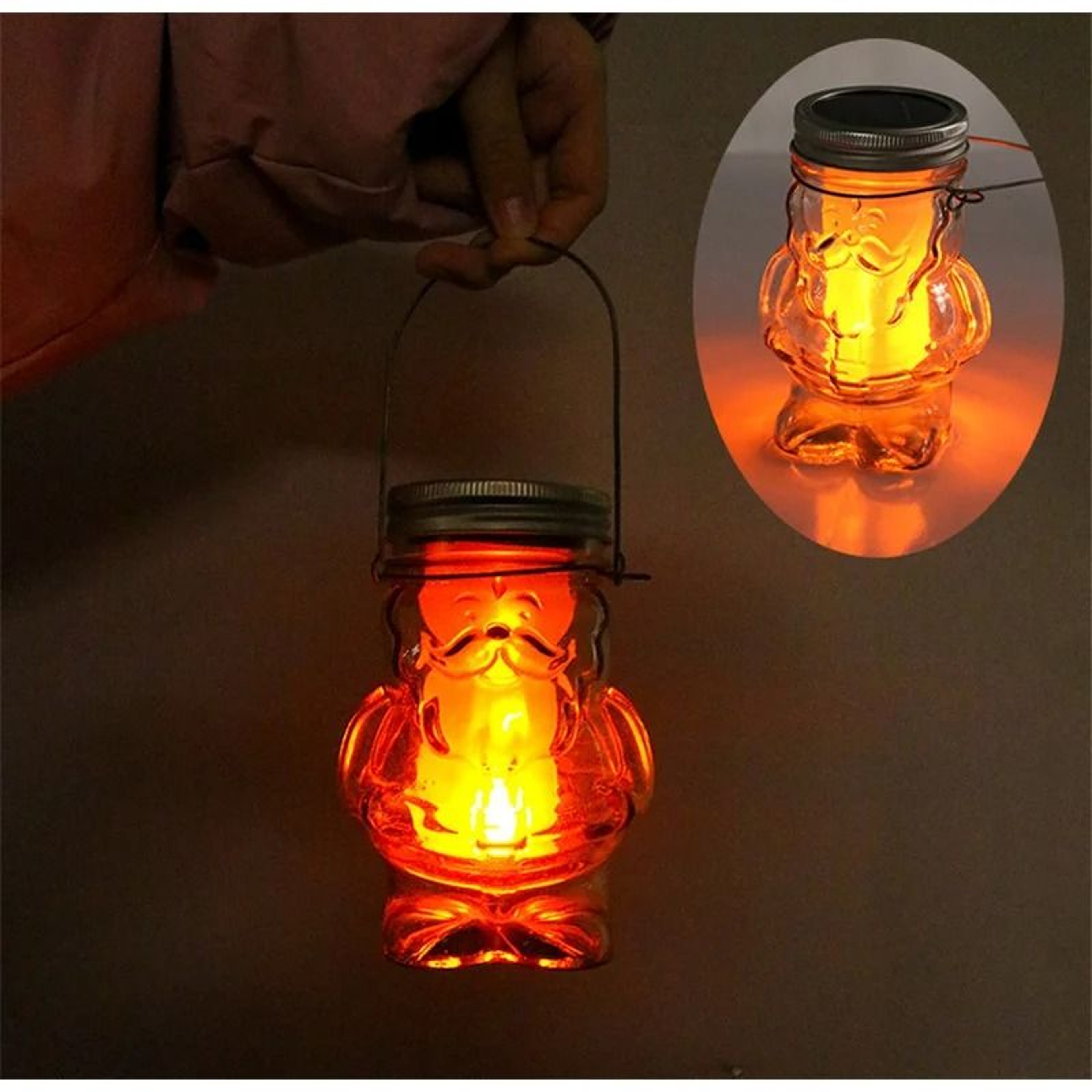 4 Pack Solar LED Mason Jar Torch Lights Flickering Flame Candle Hanging Lanterns 3