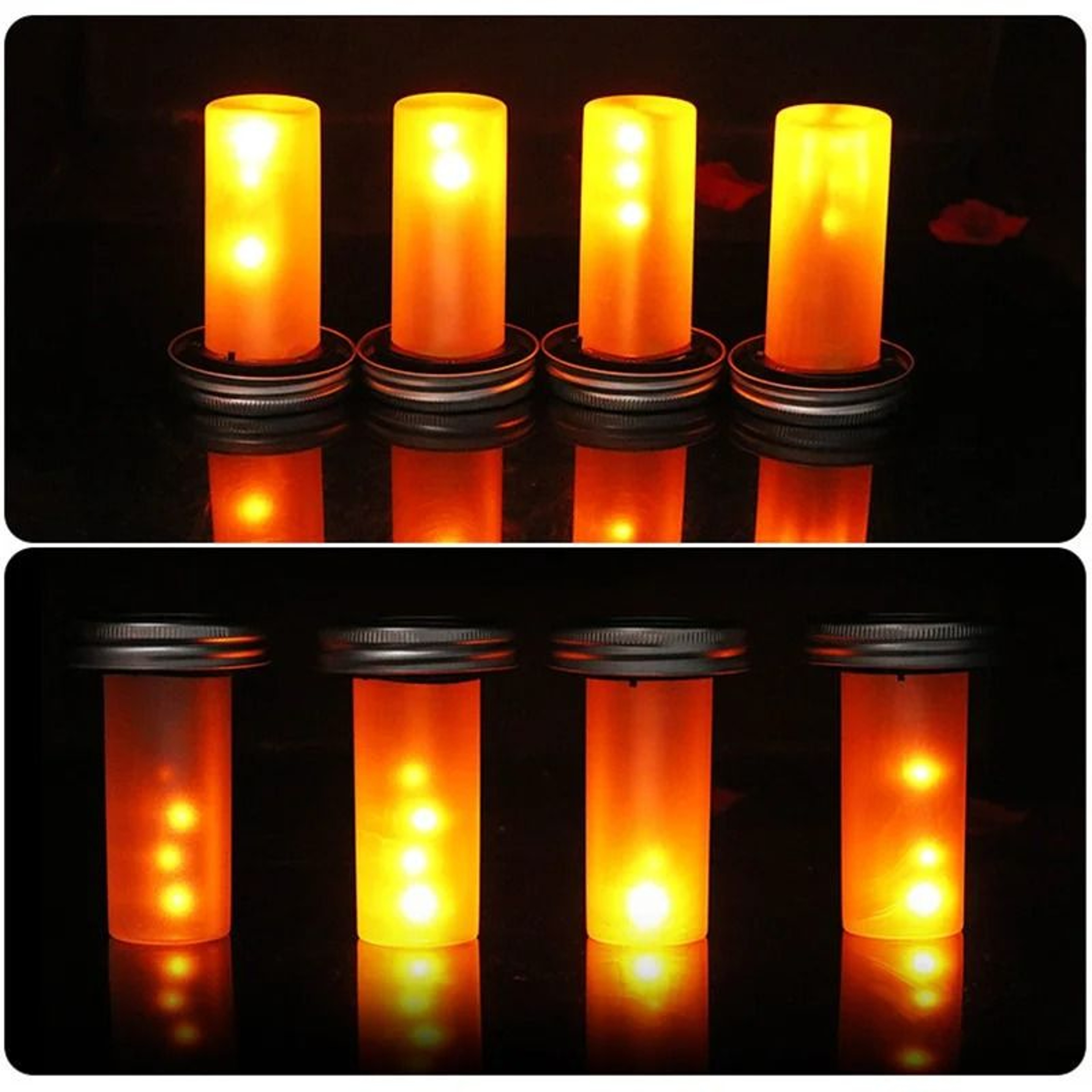 4 Pack Solar LED Mason Jar Torch Lights Flickering Flame Candle Hanging Lanterns 2