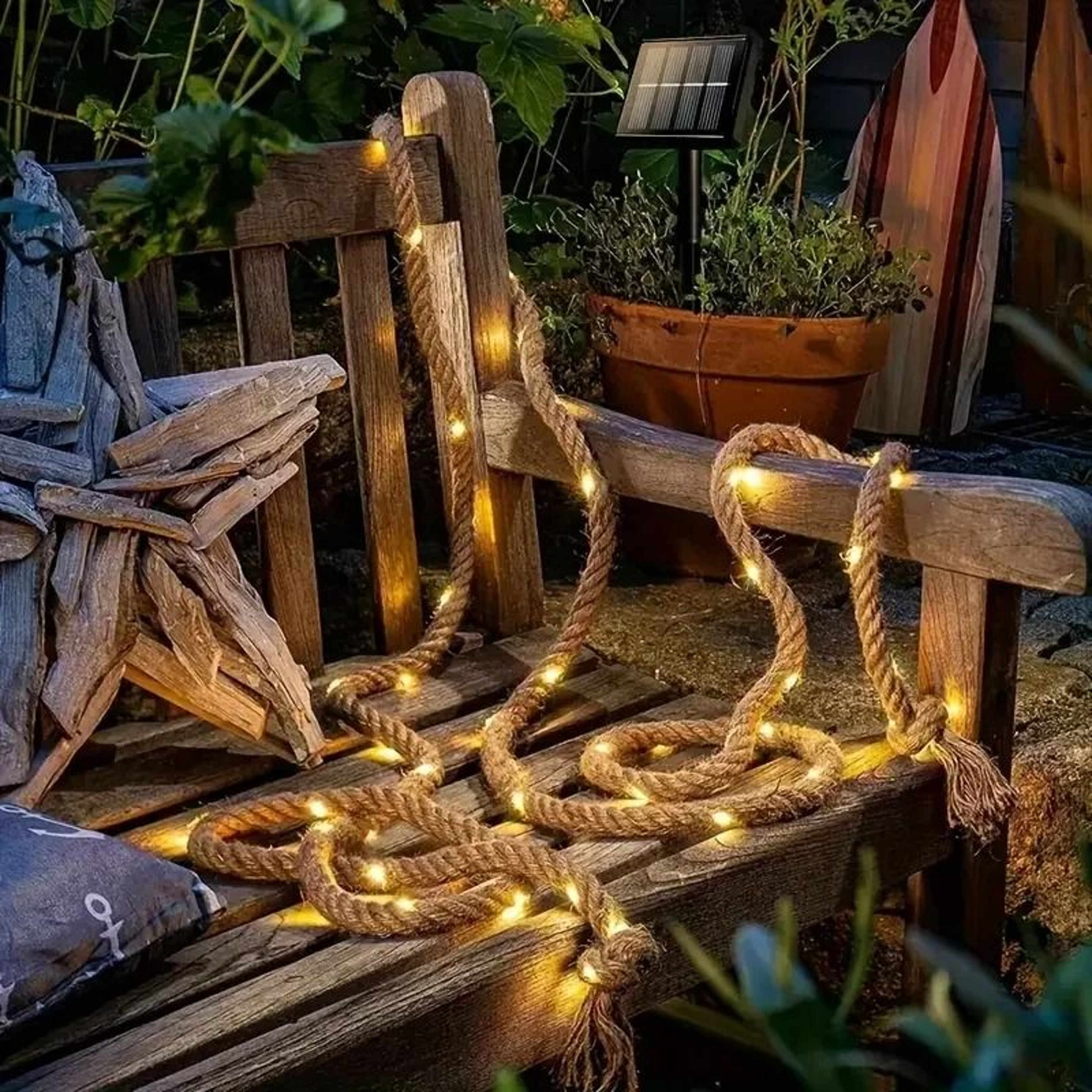 Creative Retro Hemp Rope Solar String Lights 7m 50LED Waterproof Garland Lamp For Garden Camping De 2