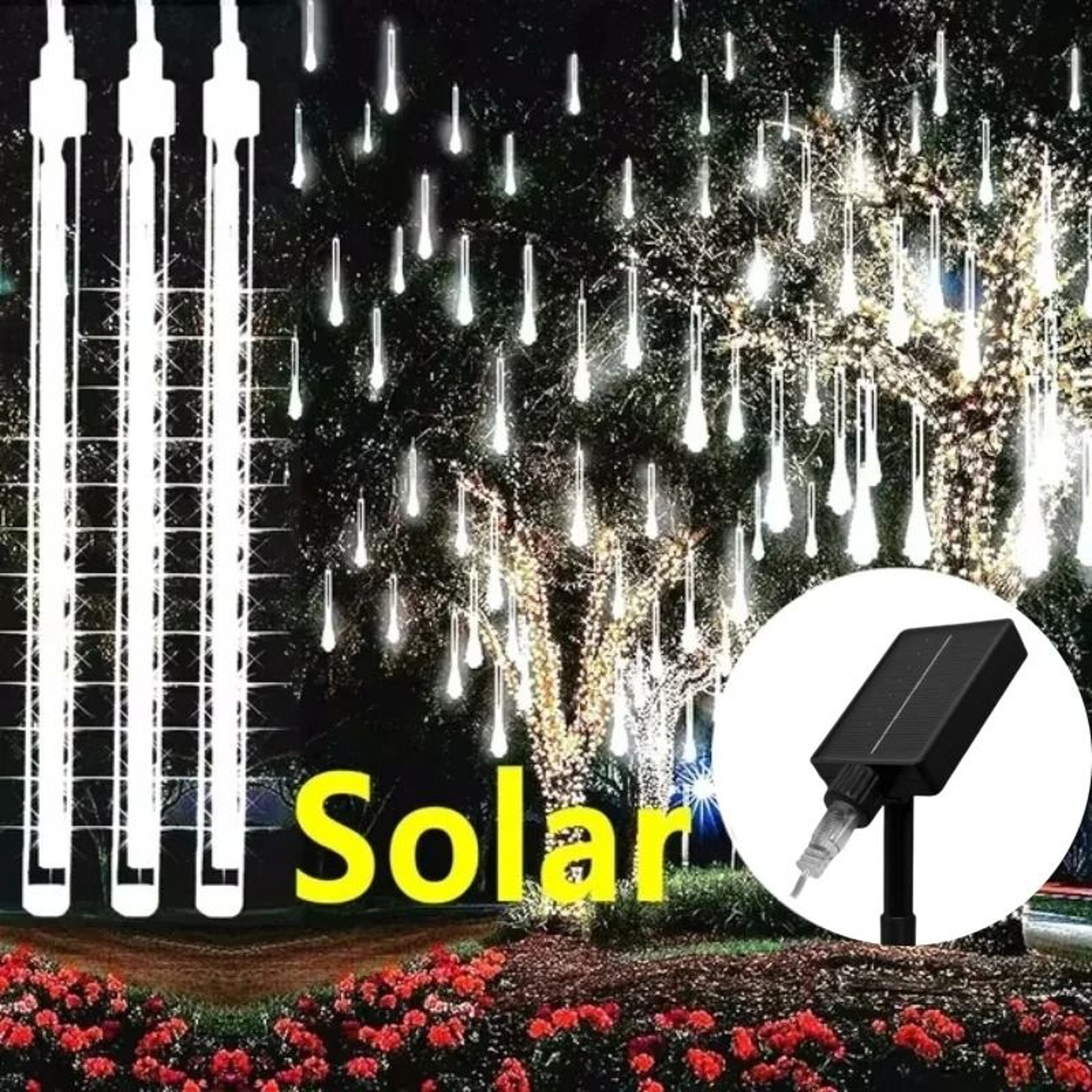 3050cm Solar LED Meteor Shower Rain Lights Waterproof Falling Raindrop String Lights For Christmas  8