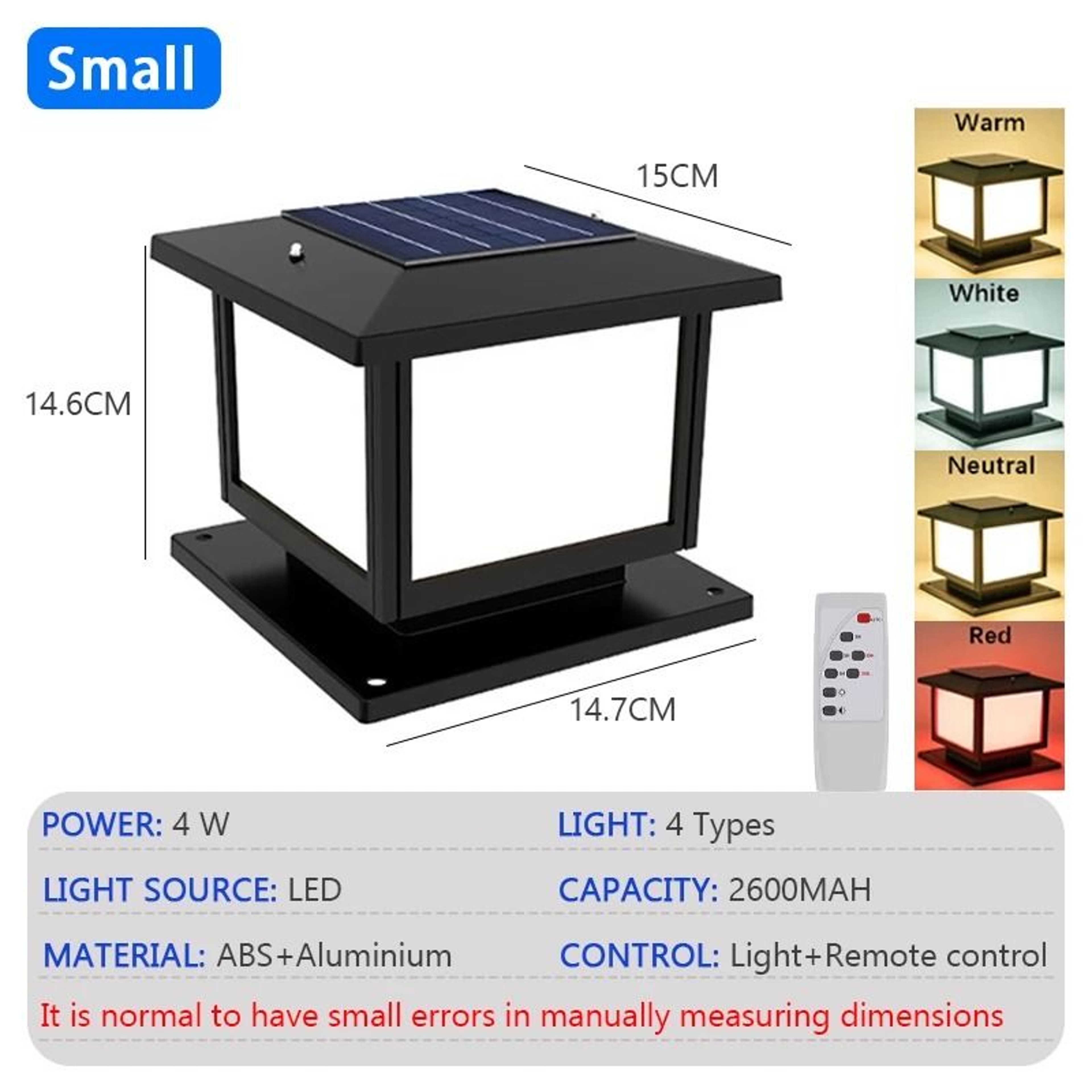 Outdoor LED Solar Column Pillar Light Waterproof IP65 Post Cap Lamp With Remote Control For Garden  6