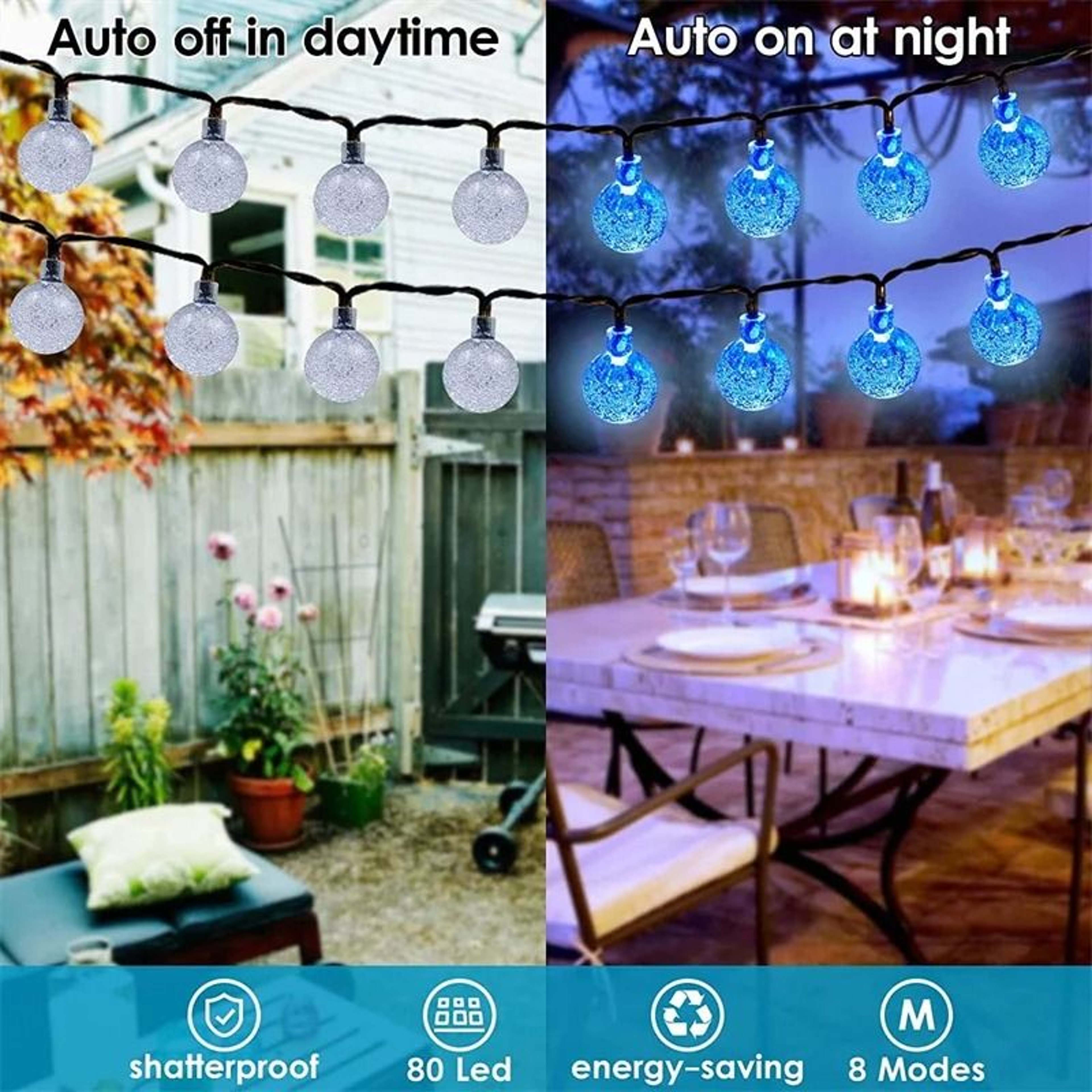 124PCS Solar String Lights Outdoor 60 LED Crystal Globe Lights With 8 Modes Waterproof Solar Powere 3