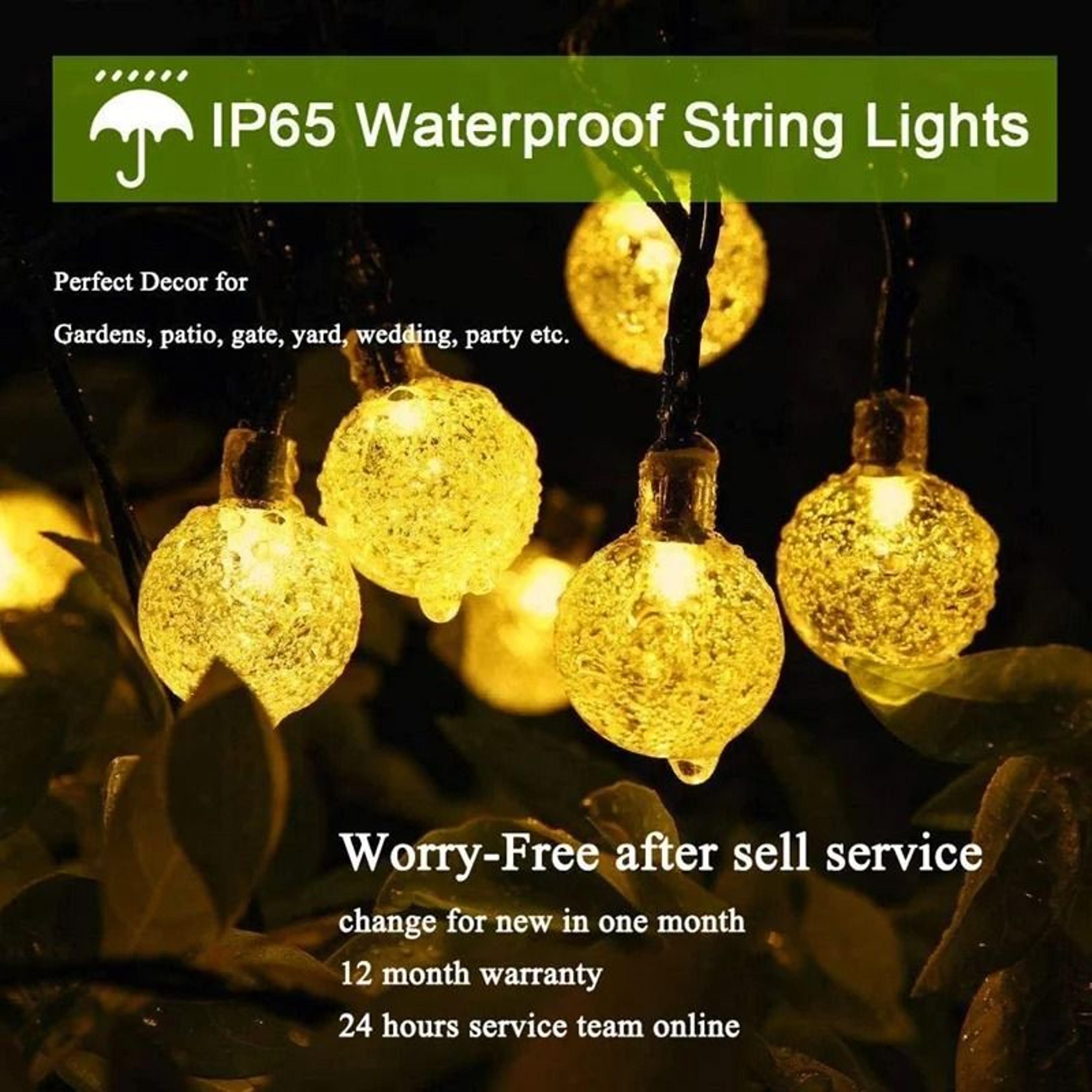124PCS Solar String Lights Outdoor 60 LED Crystal Globe Lights With 8 Modes Waterproof Solar Powere 1