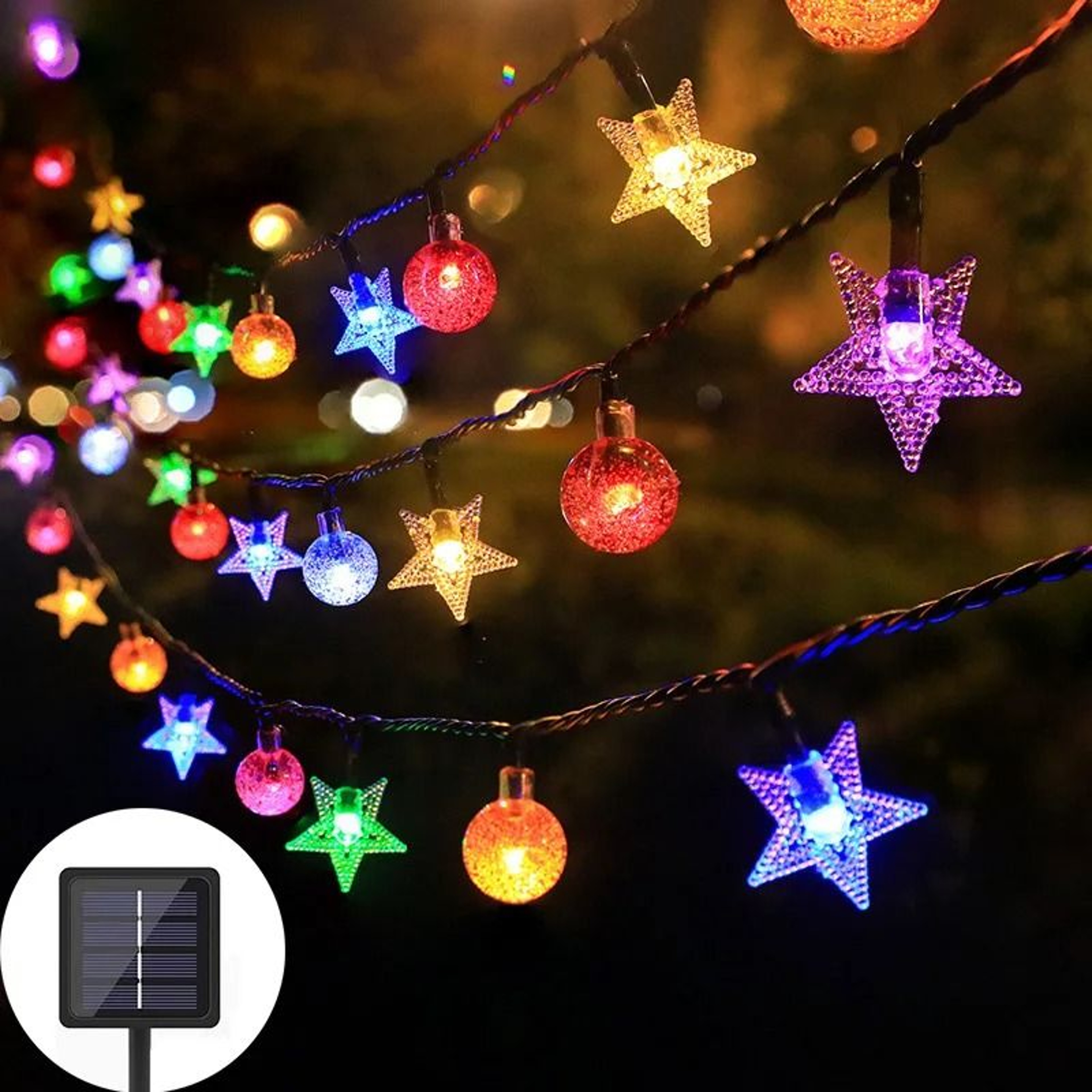 Solar Outdoor String Lights Crystal Ball  Star 8Mode Fairy Light For Garden Camping Christmas 8