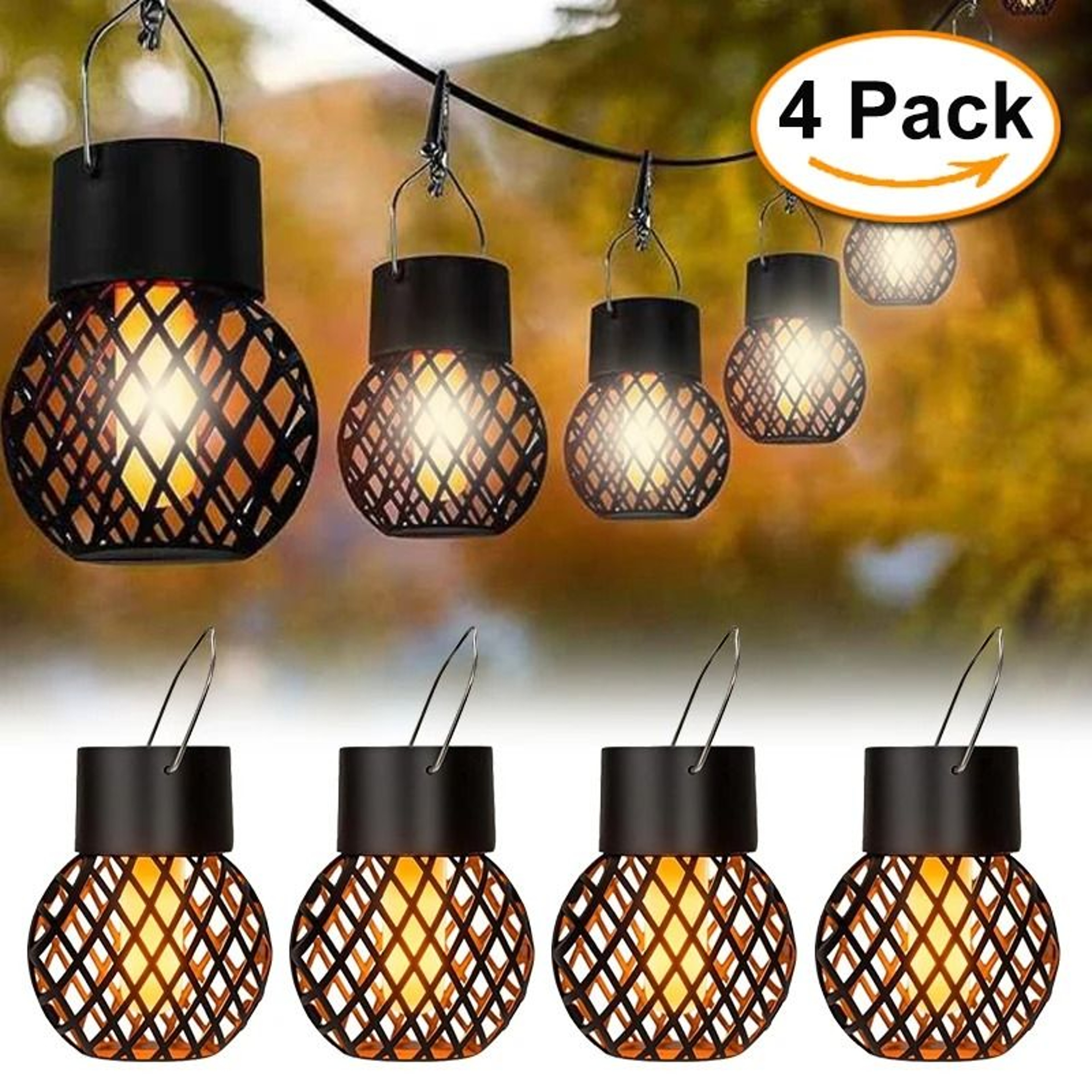 1 to 6 Pcs Outdoor Solar Flame Effect Hanging Lanterns Waterproof LED Lamp for Garden Patio Yard Decor – view 1