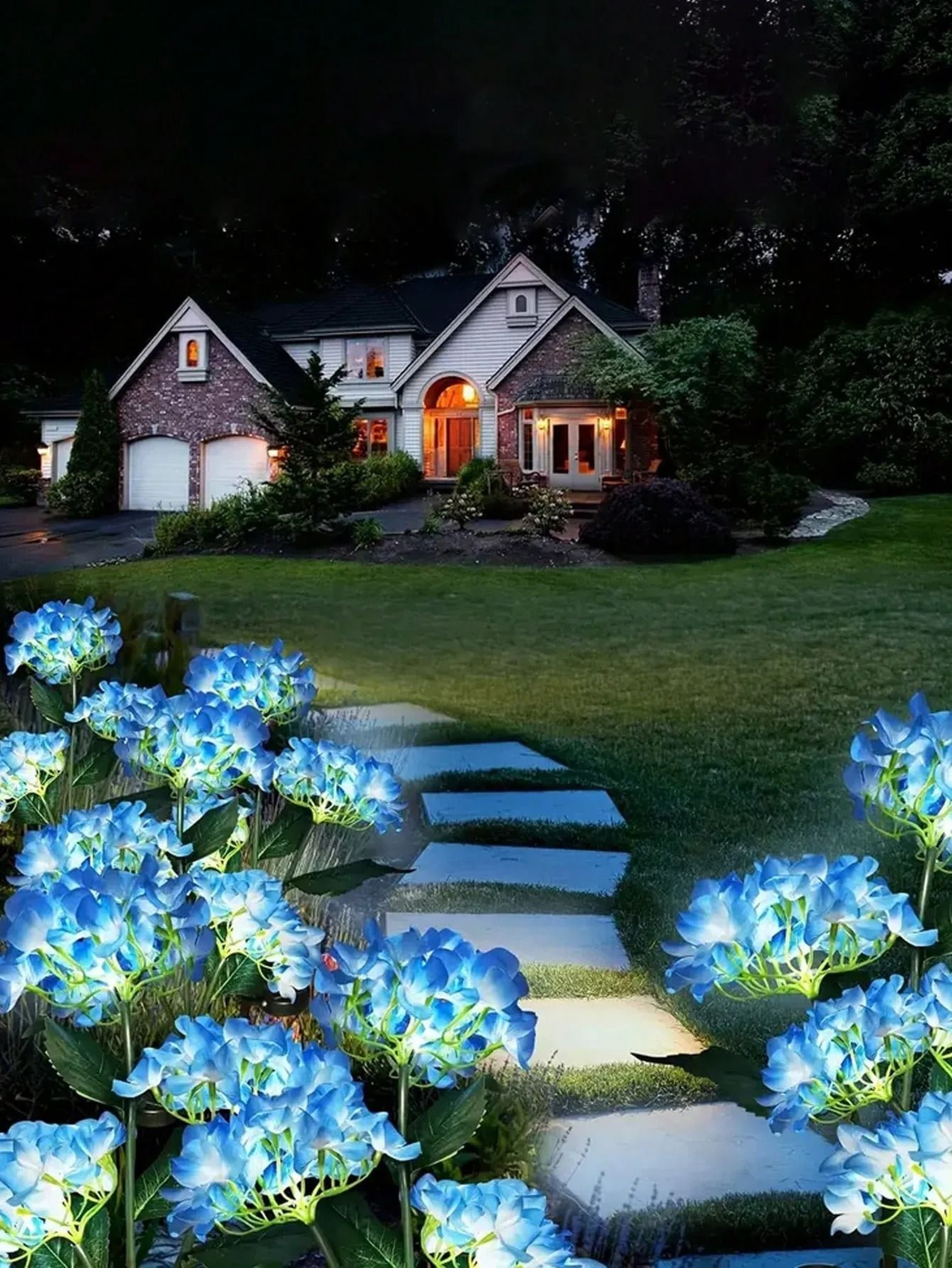 Solar Hydrangea Light With 3 Flower Heads LED Outdoor Stake Lamp For Garden Yard Lawn Pathway Decor 3