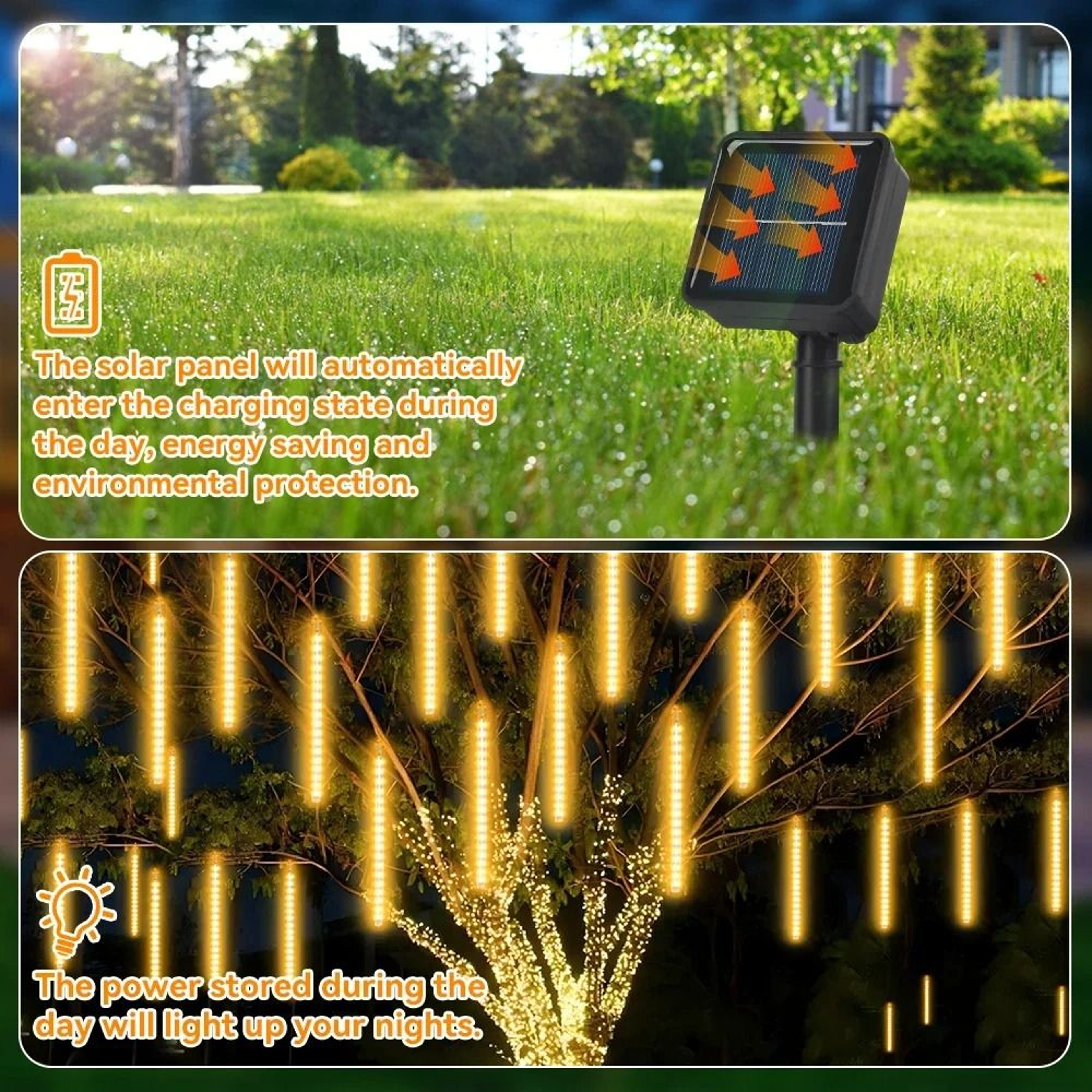Solar Meteor Shower Rain Lights 8 Tubes Waterproof LED Falling Rain String Lamp For Outdoor Garden  3