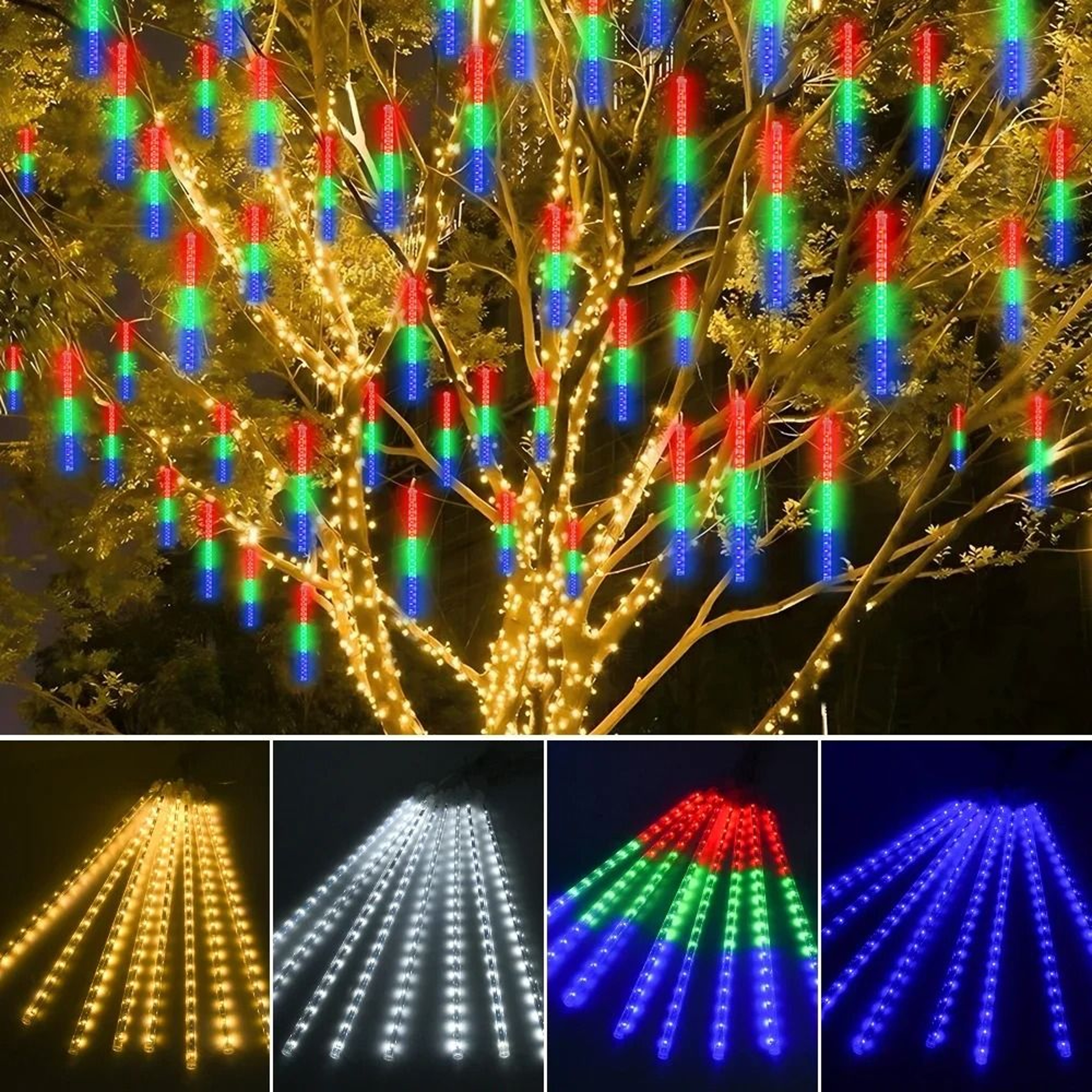 Solar Meteor Shower Rain Lights 8 Tubes Waterproof LED Falling Rain String Lamp For Outdoor Garden  4