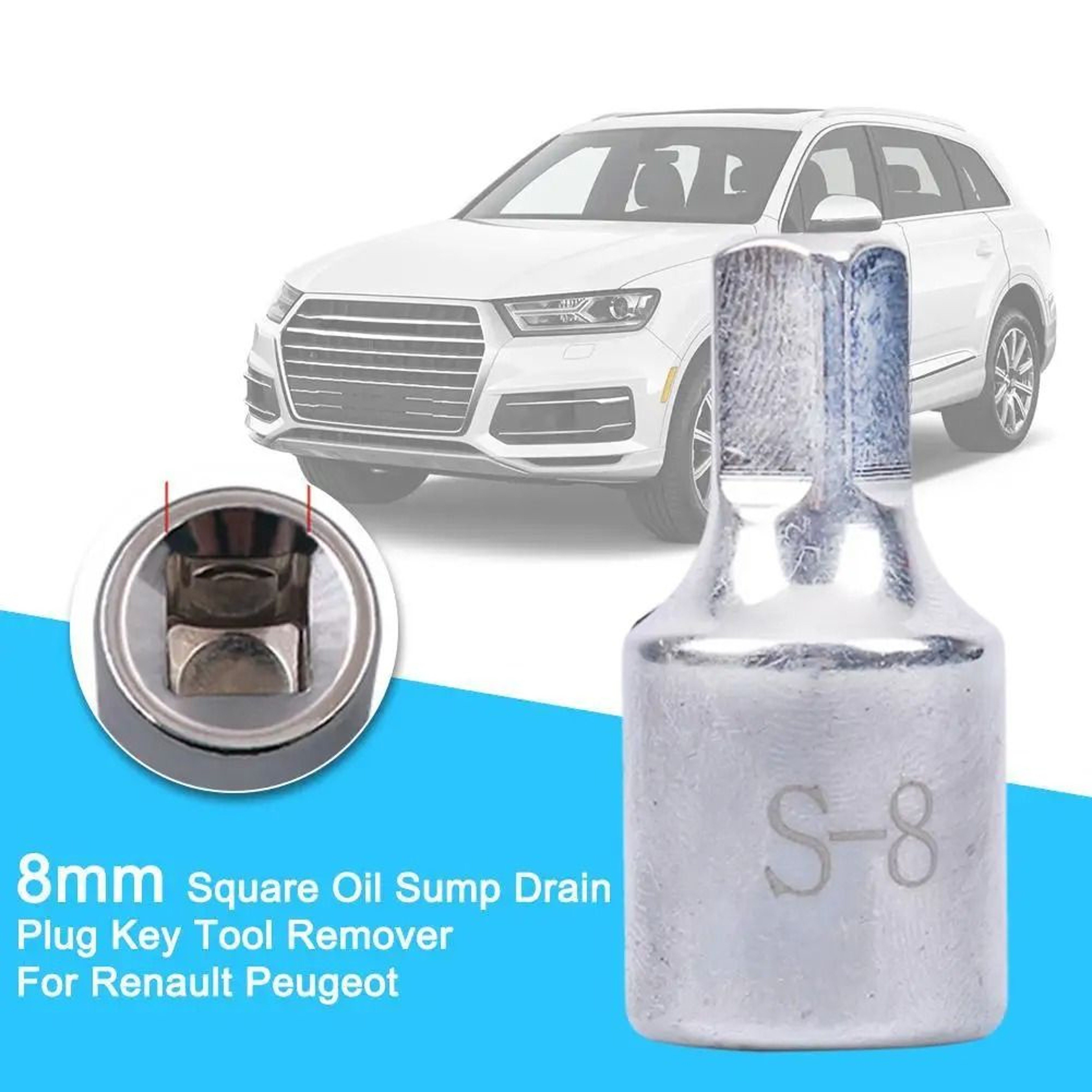 Professional 8mm Square Oil Sump Drain Plug Key Tool Remover For Renault Peugeot Oil Pan Screw Remo 1