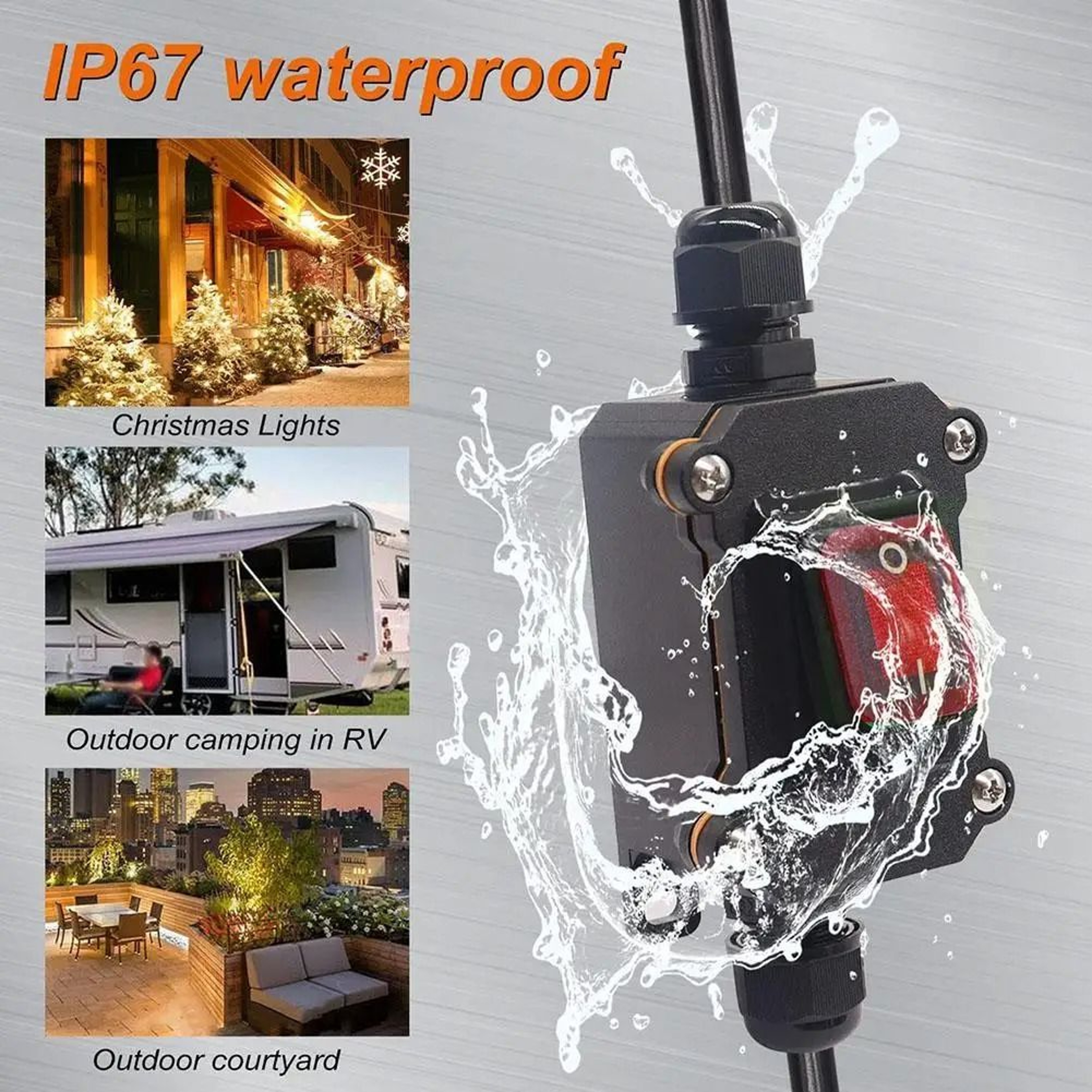 Inline Power Cord Marine Rocker Switch Waterproof IP67 High Current Connector 0
