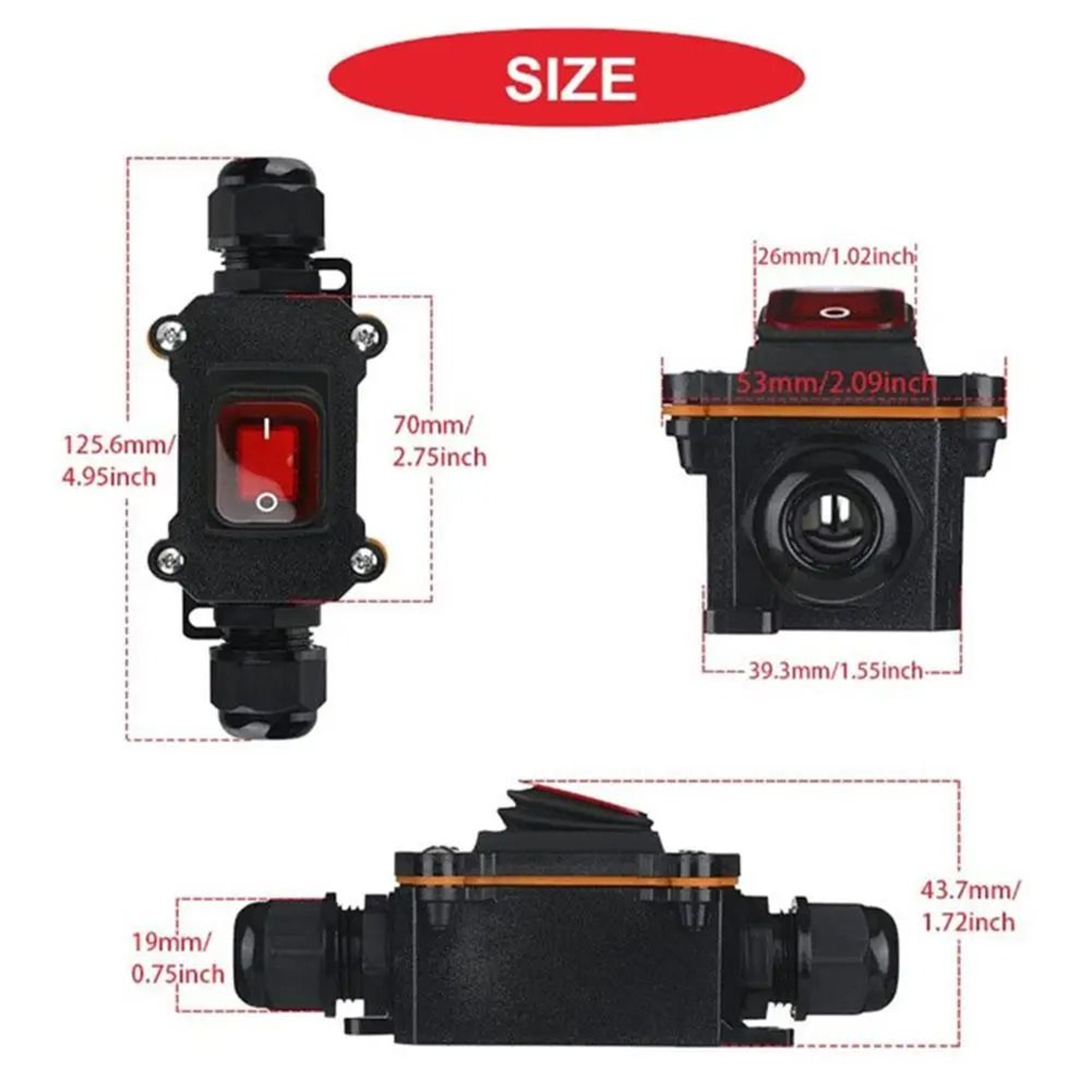 Inline Power Cord Marine Rocker Switch Waterproof IP67 High Current Connector 4