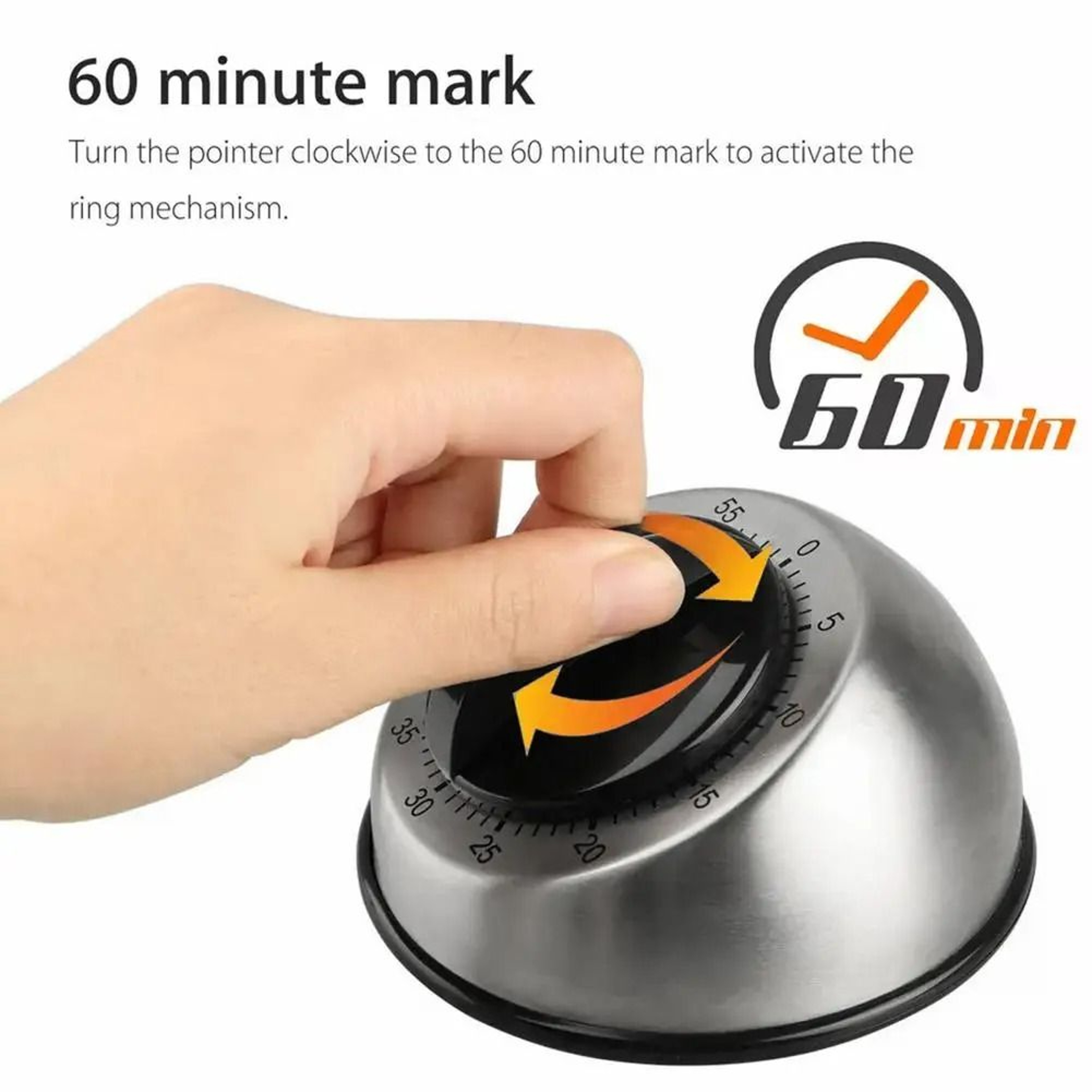 Stainless Steel Mechanical Kitchen Timer With Magnetic Base Countdown Cooking Tool 0