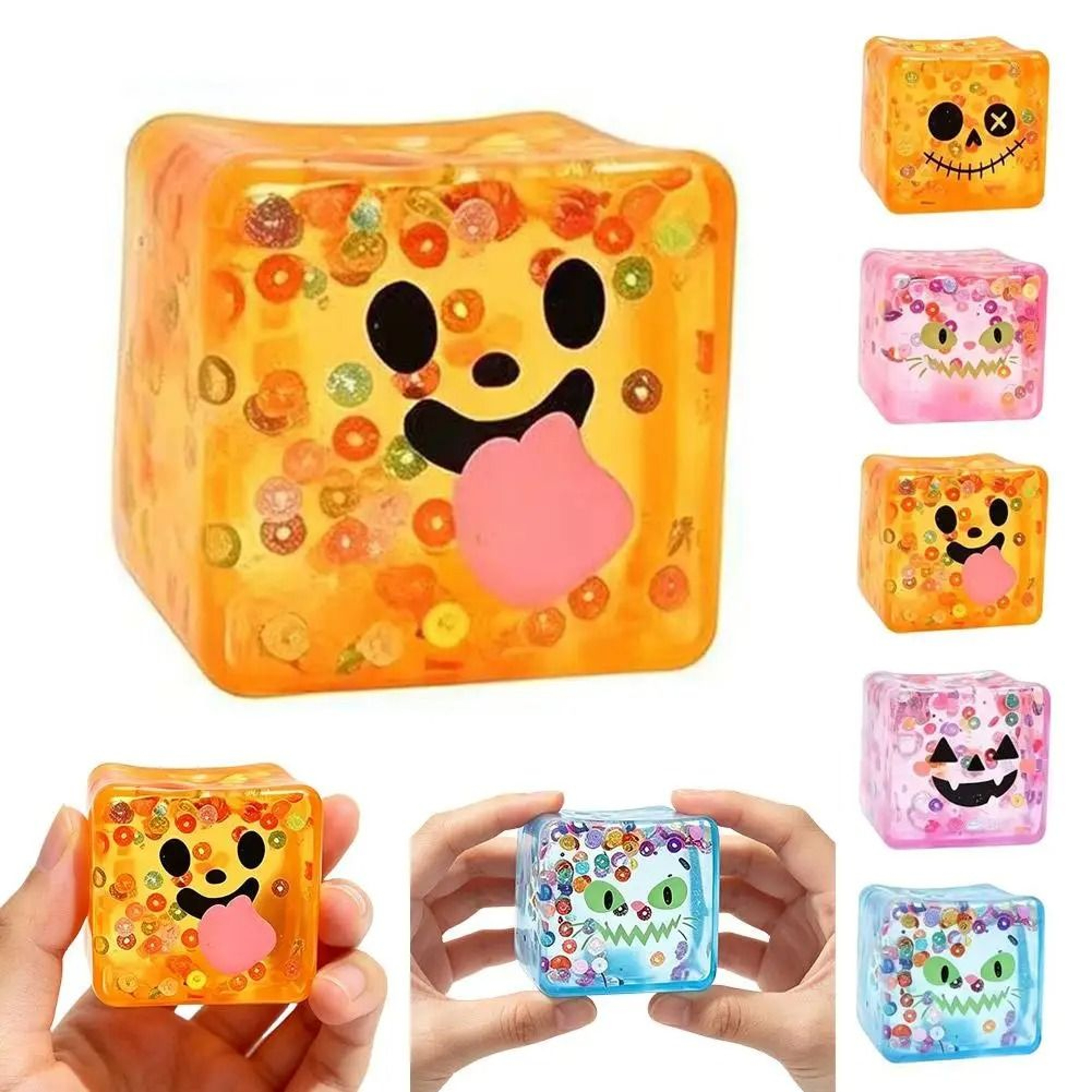 Halloween Sensory Ice Cube Squishy Toy Soft Maltose Transparent Stress Relief Fidget Gift 10