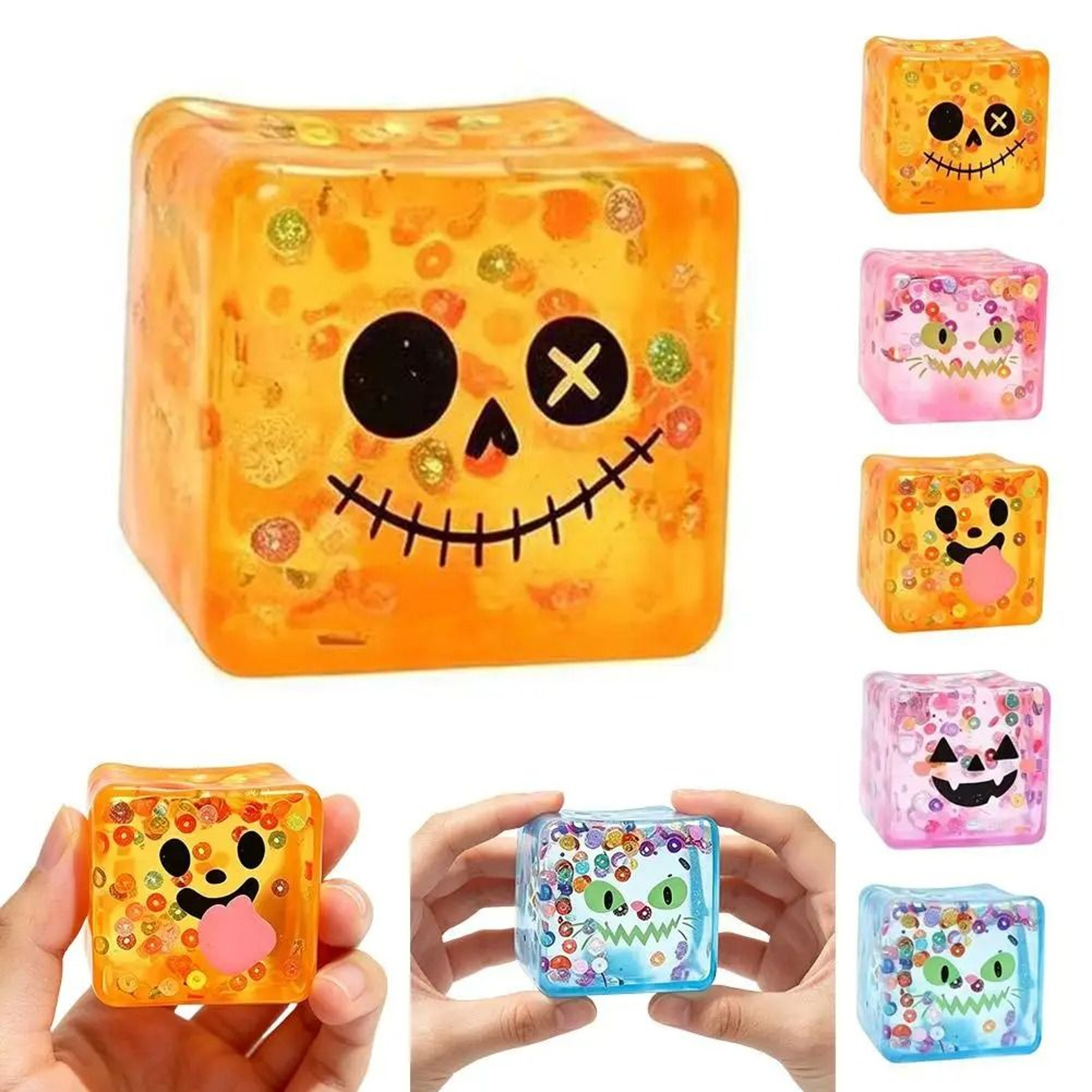 Halloween Sensory Ice Cube Squishy Toy Soft Maltose Transparent Stress Relief Fidget Gift 7
