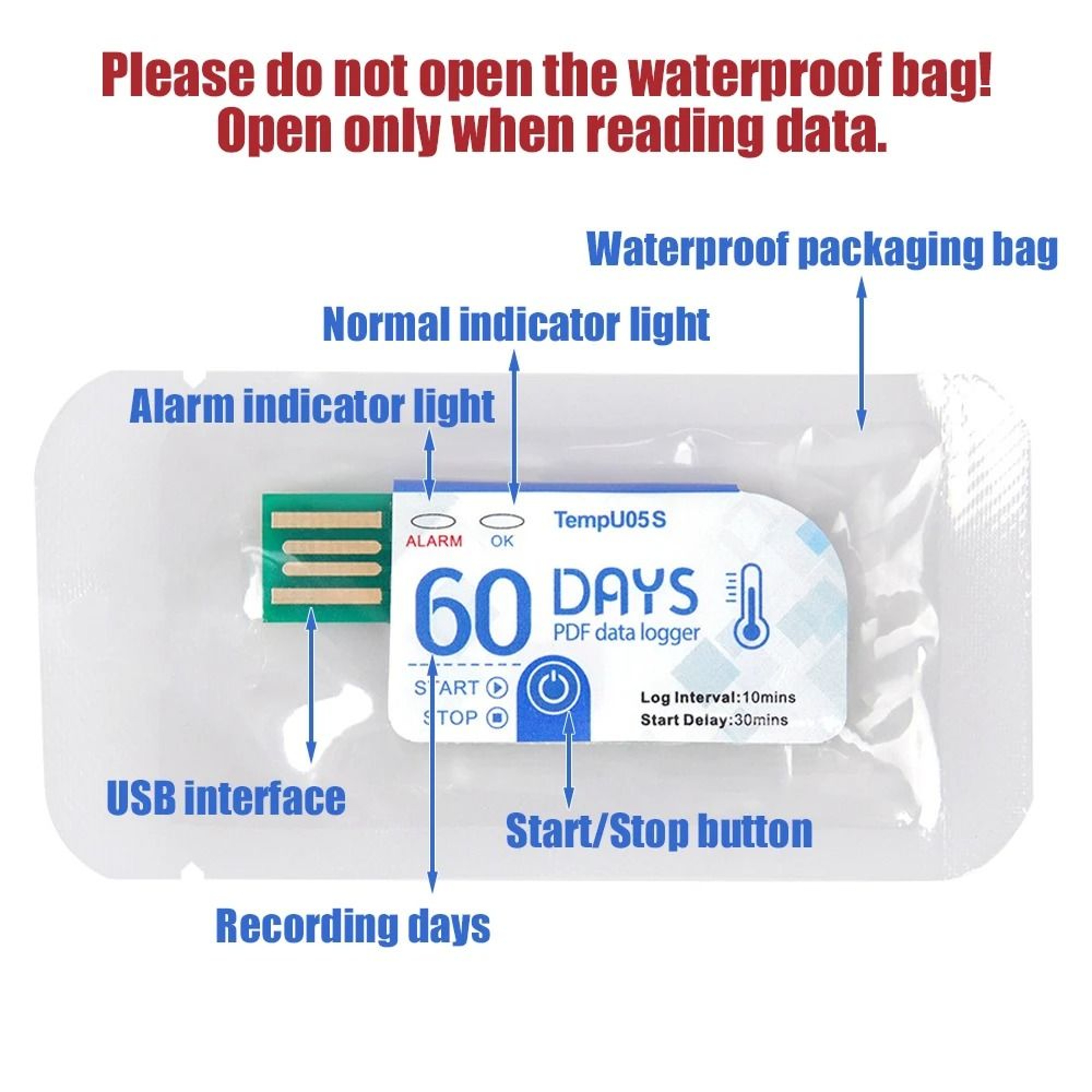 TempU05S USB Temperature Data Logger Disposable Cold Chain Storage Transport PDF Recorder 60 Days 3