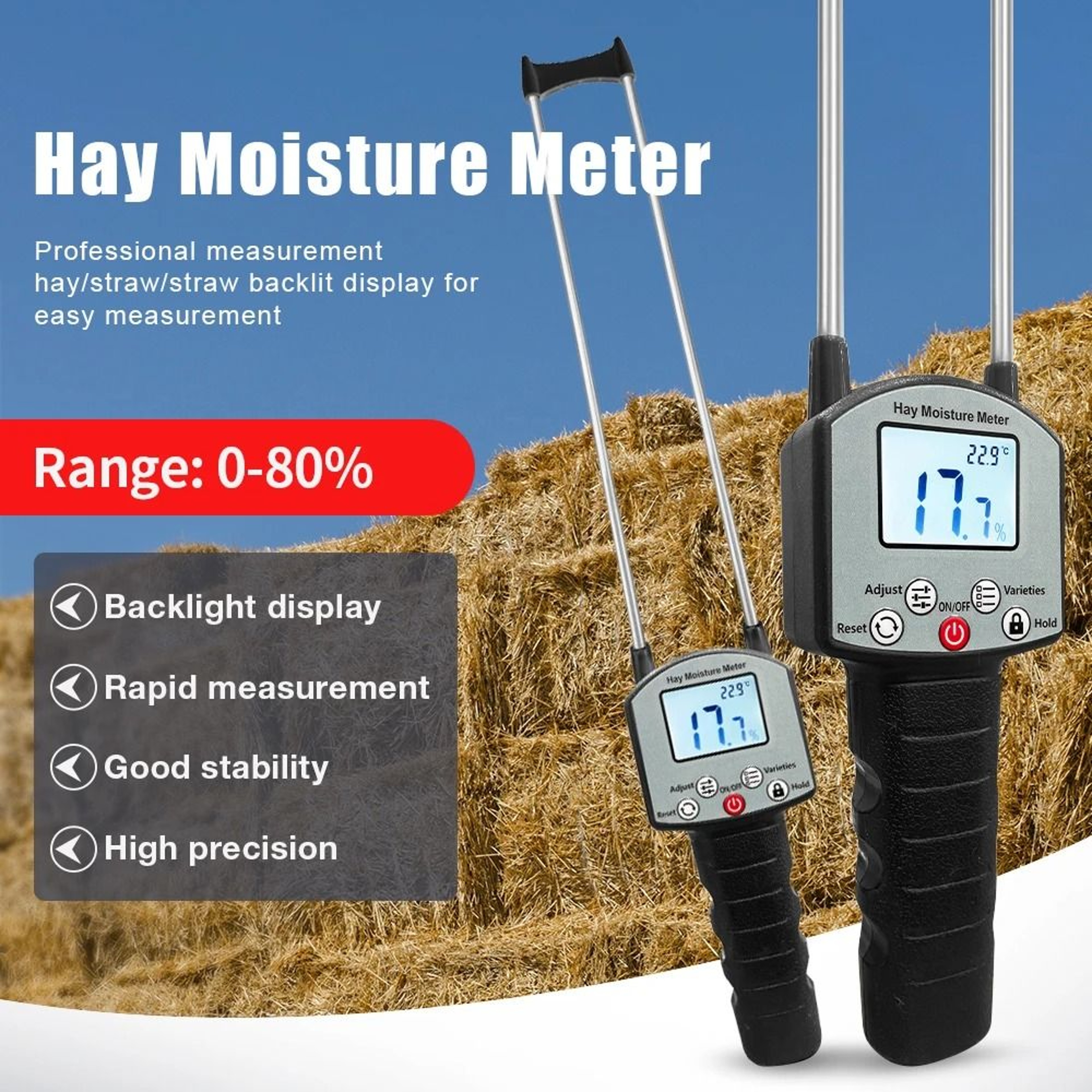 TK100H Portable Hay Moisture Meter For Cereal Straw Bran Forage Grass  Bamboo Grass 0