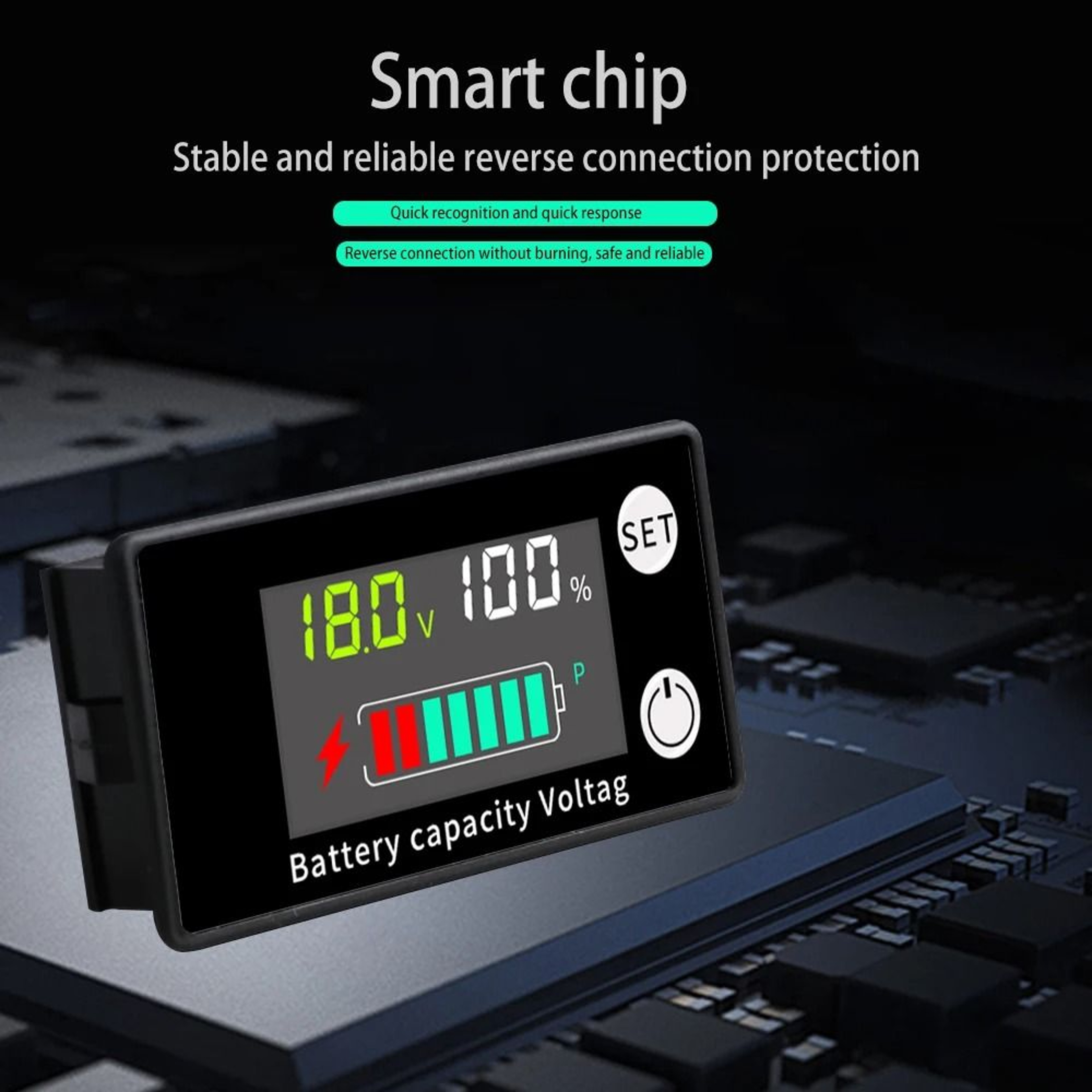 DC 8V100V Digital Voltmeter Battery Capacity Indicator With Temperature Alarm For 12V 24V Lead Acid 1