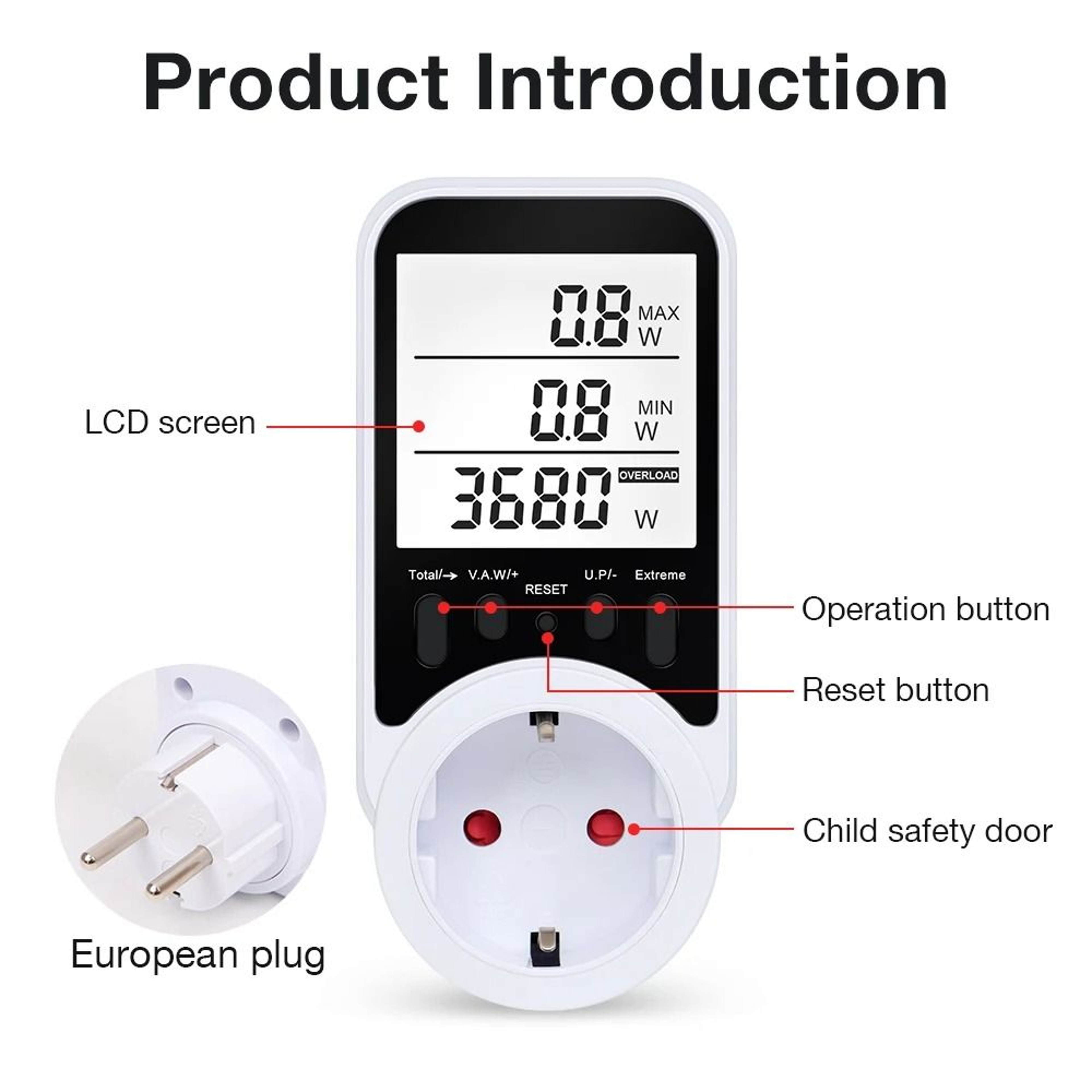 Digital LCD Energy Meter Wattmeter Power Consumption Analyzer Outlet 4