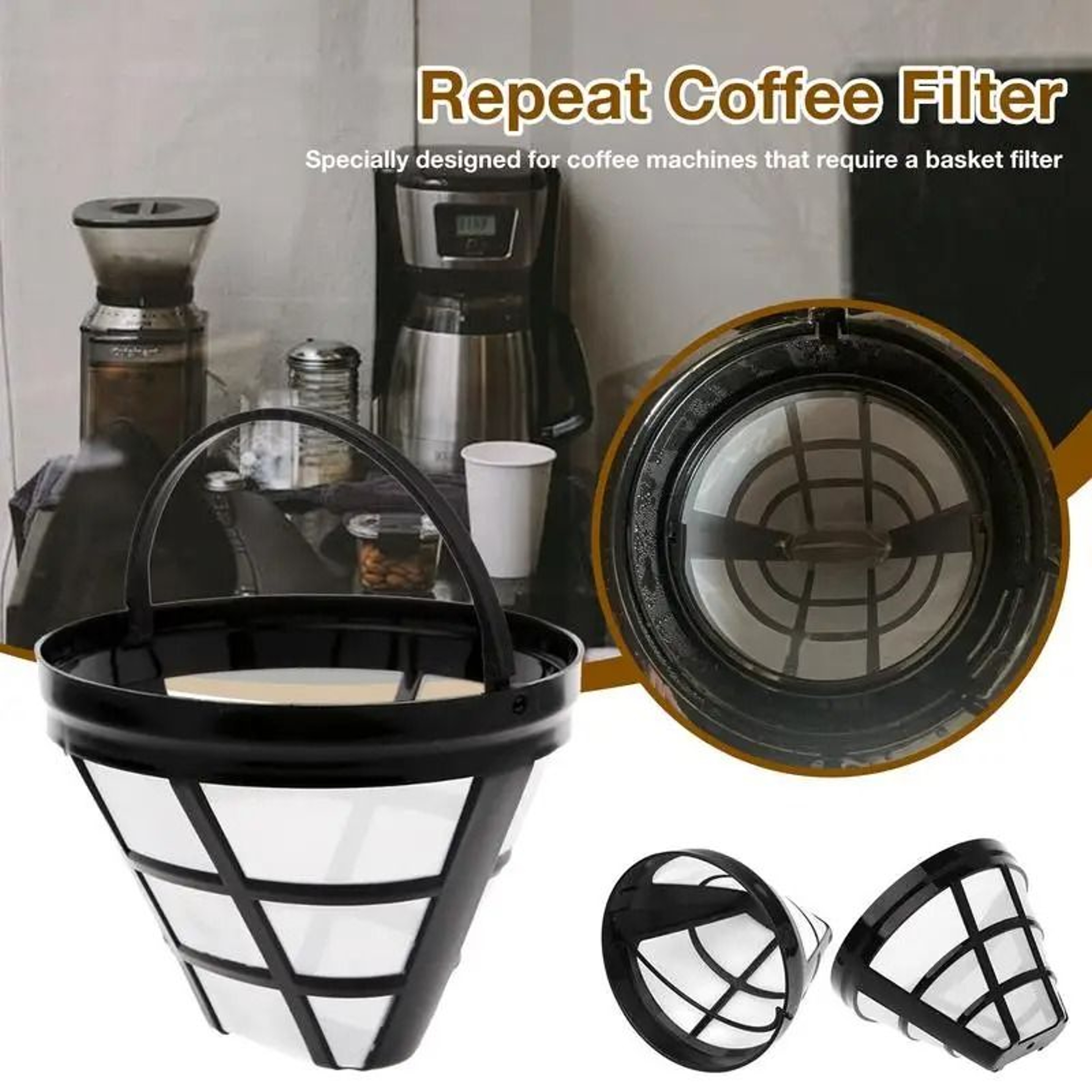 Reusable Stainless Steel  Nylon Mesh Cone Coffee Filter Basket Dripper Strainer Cup Brewer 1