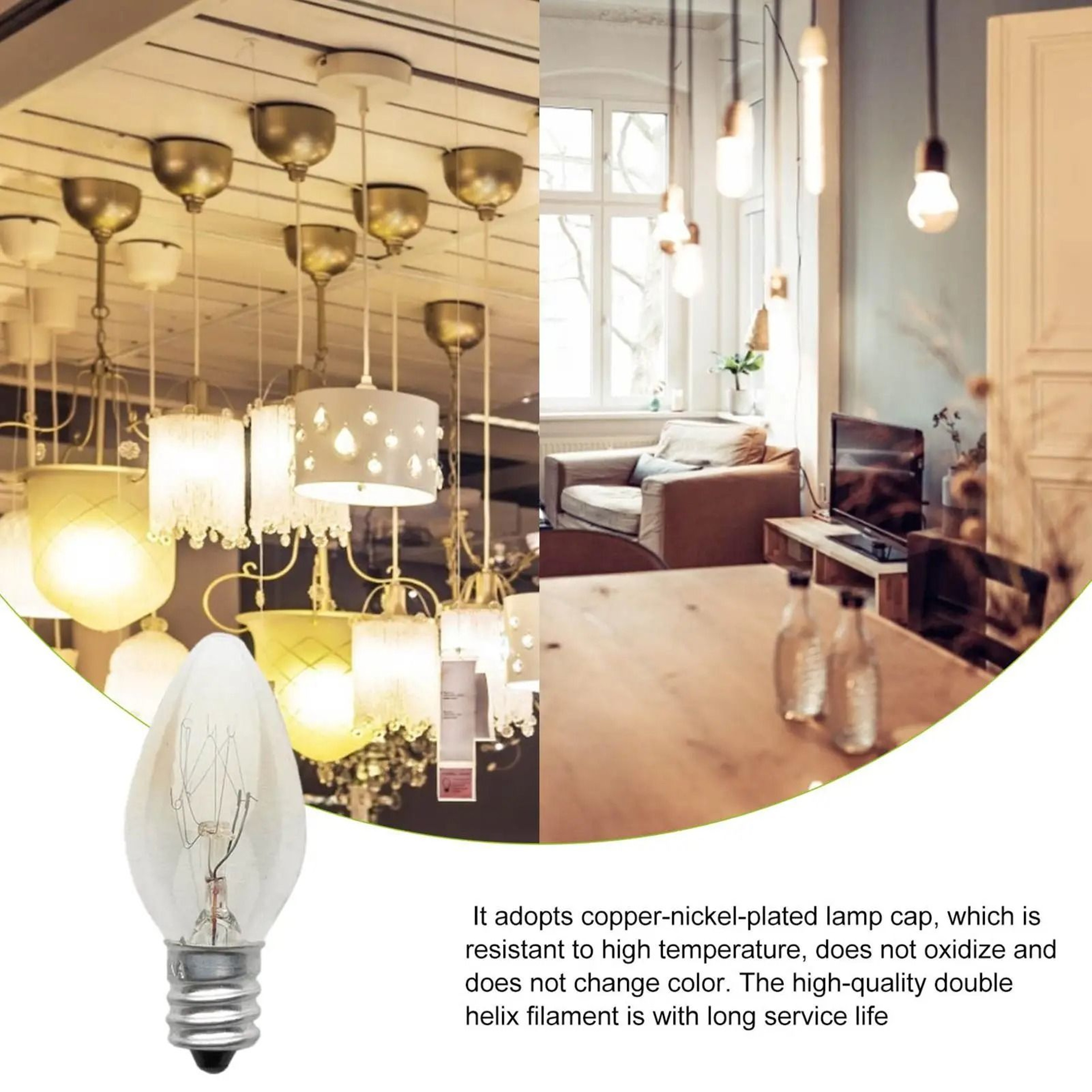 C7 E12 LED Night Light Bulb 2700K Warm White Heat Resistant Mini Candle Bulb 220V 10W Equivalent 2
