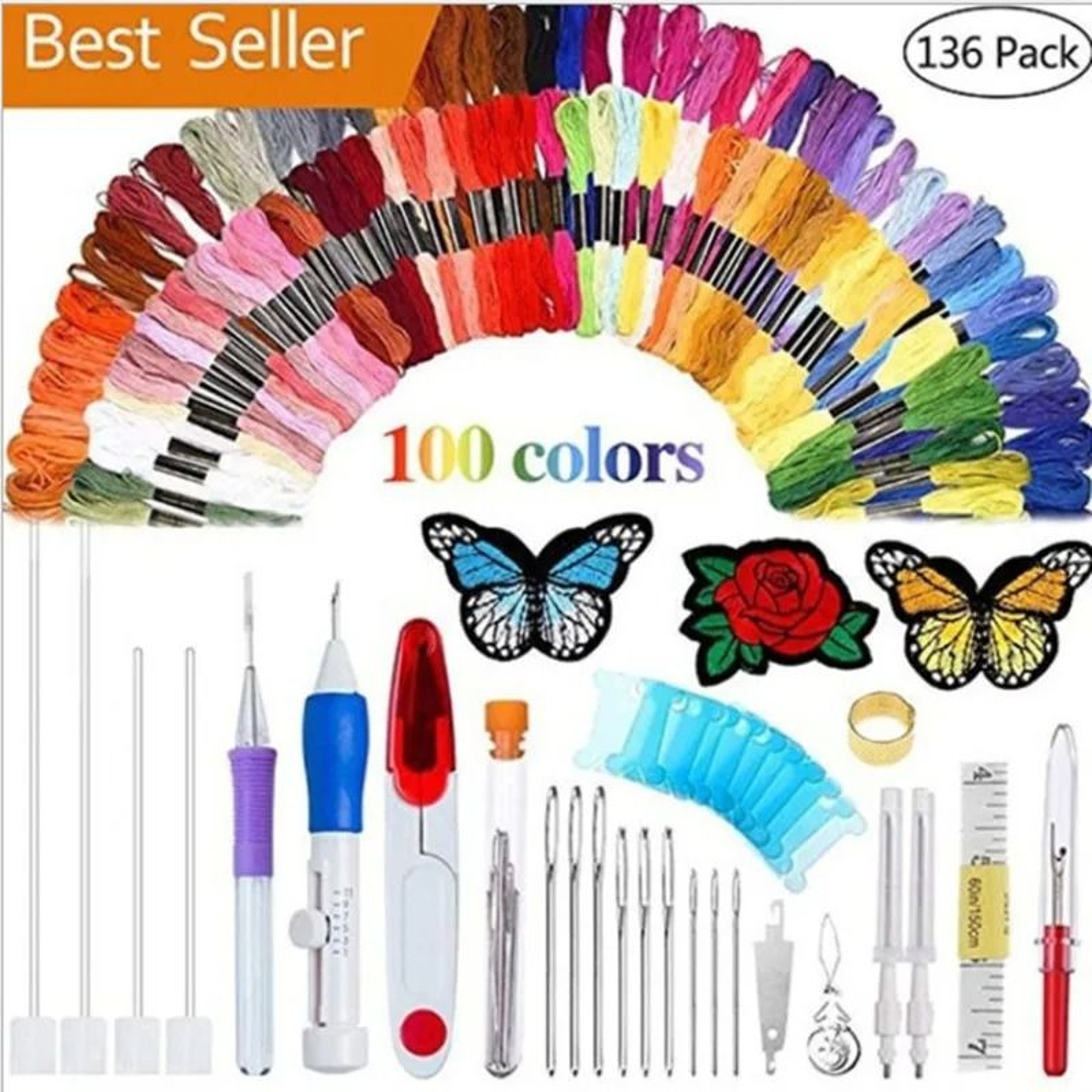 Magic DIY Hand Embroidery Pen Punch Needle Sewing Tool Kit With Colored Embroidery Threads  Knittin 0