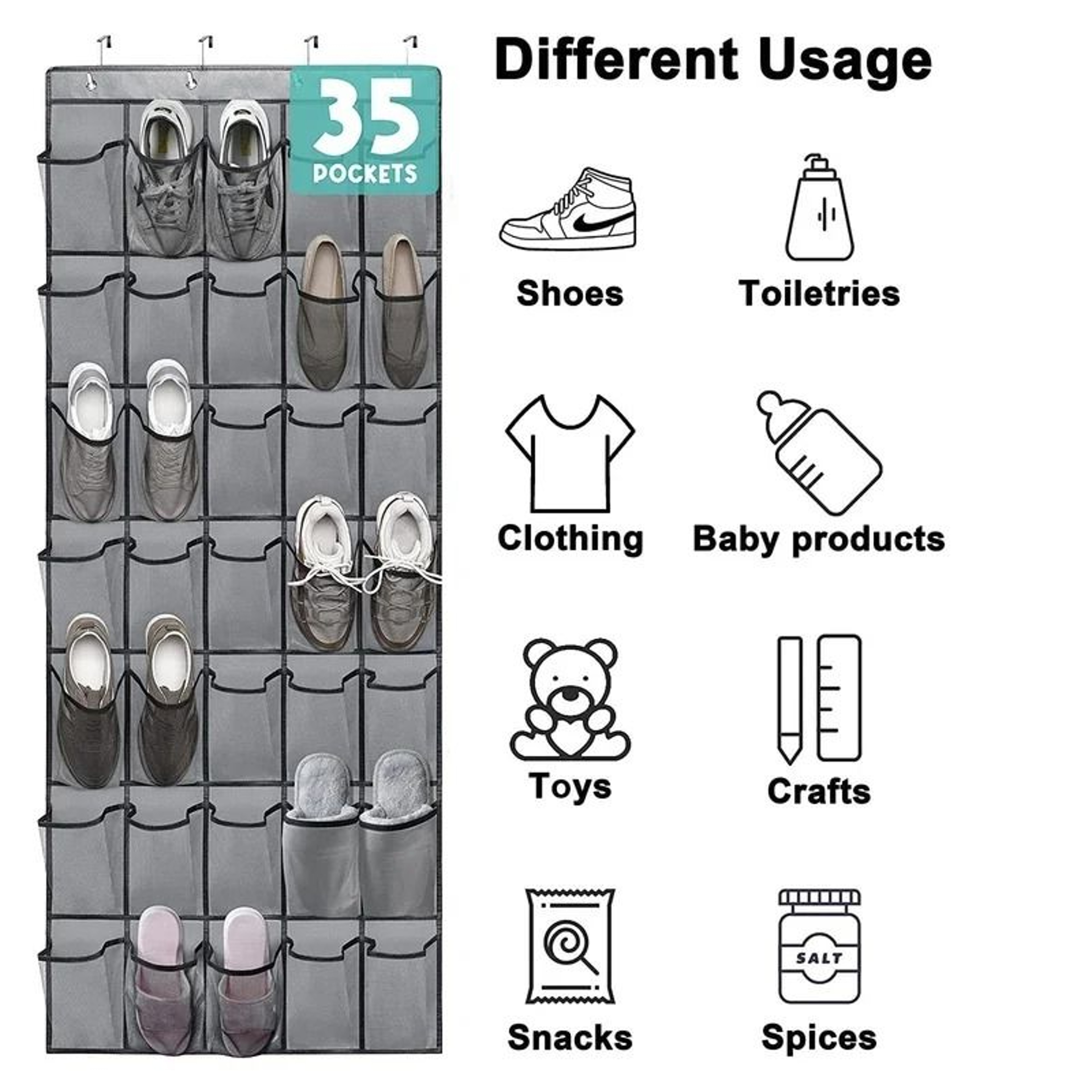35 Grid Over The Door Shoe Organizer Storage Hanging Bag With Large Mesh Pockets  4 Steel Hooks 2