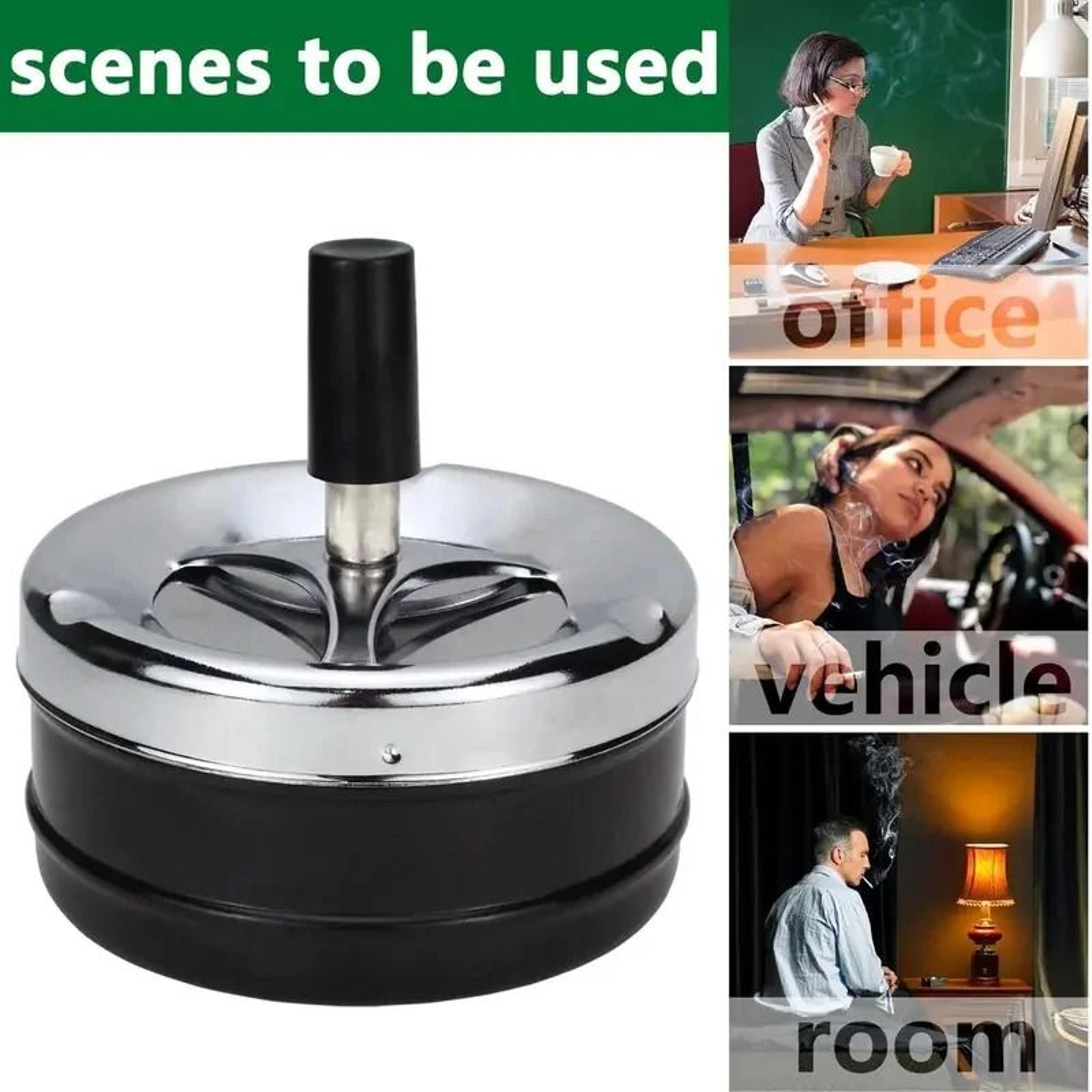 Metal Round Rotating Smokeless Ashtray PushDown SelfCleaning Ash Tray For Cigars  Cigarettes 5