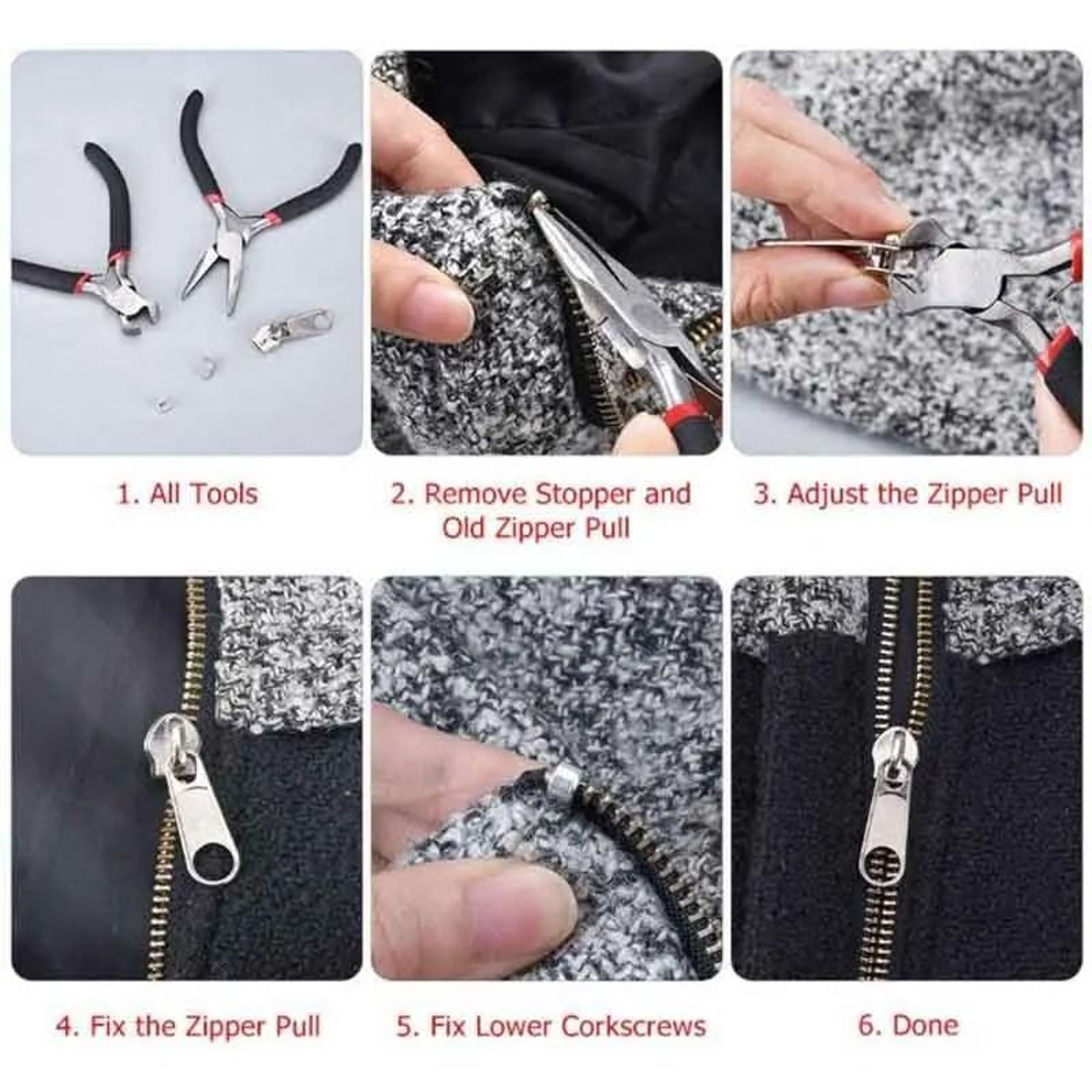 197Piece Zipper Repair Kit With Replacement Pullers Stops  HeavyDuty Install Pliers Tool 5