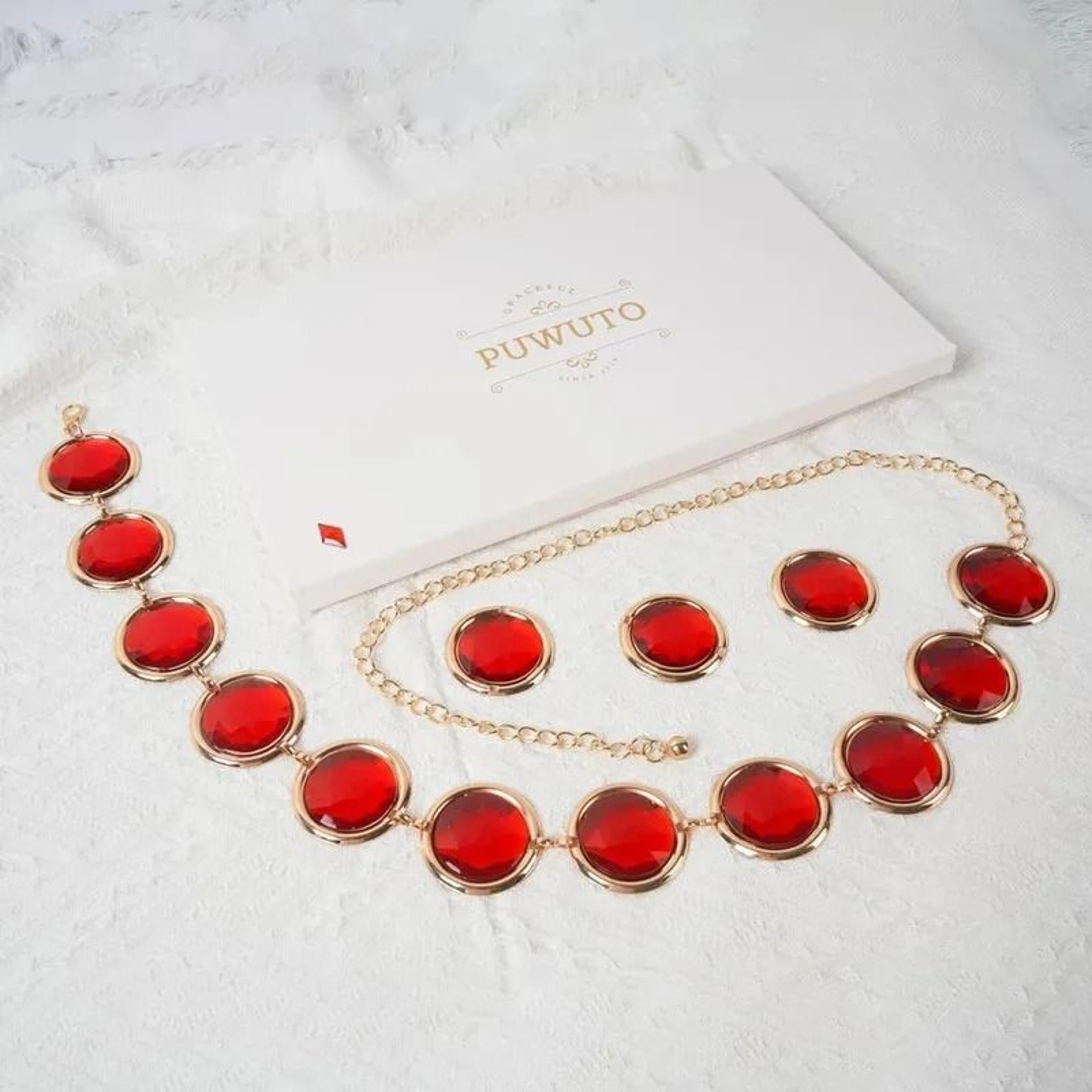 Red Gem Waist Belt Cosplay Stone Chain Western Belt Adjustable Halloween Rhinestone Costume Accesso 4