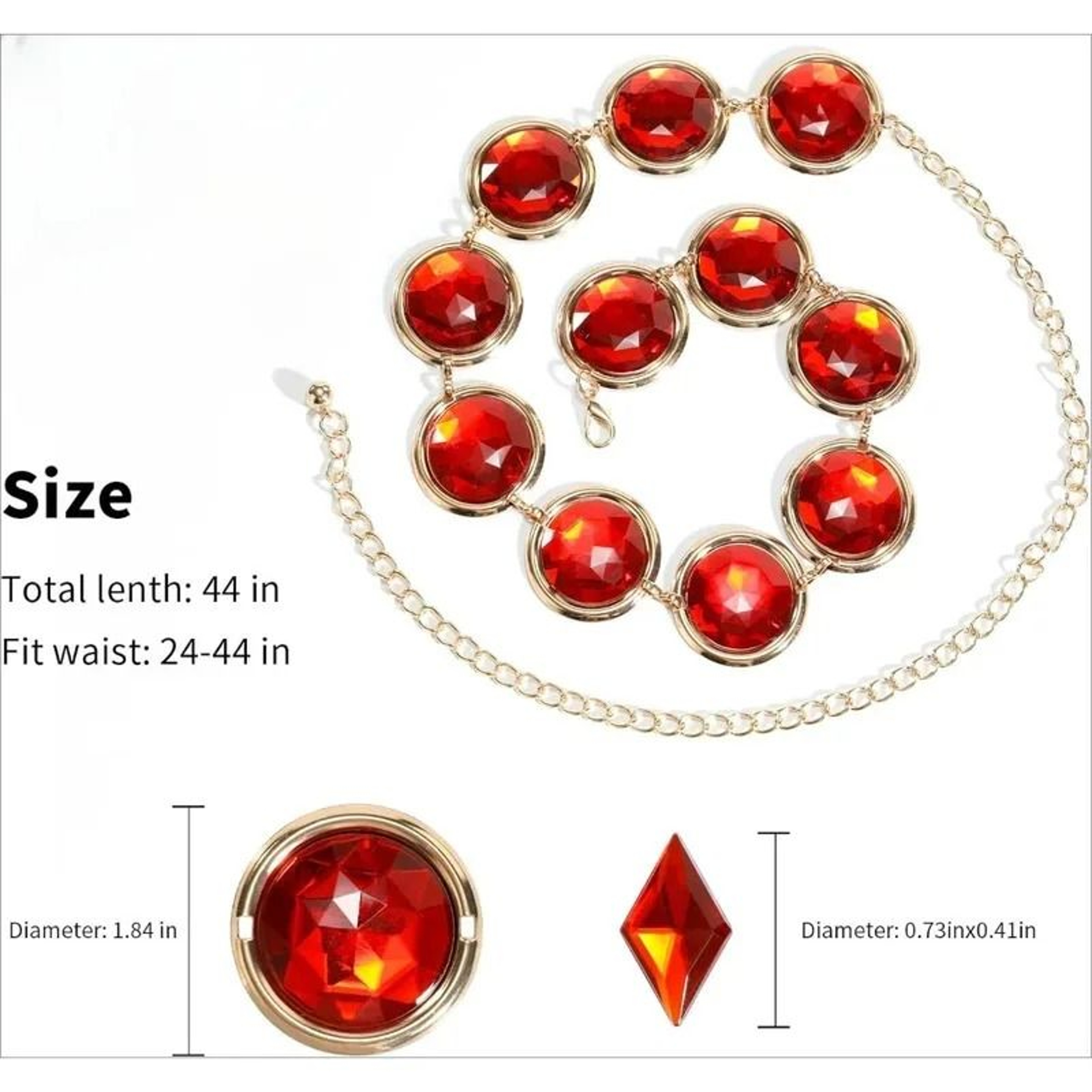 Red Gem Waist Belt Cosplay Stone Chain Western Belt Adjustable Halloween Rhinestone Costume Accesso 1