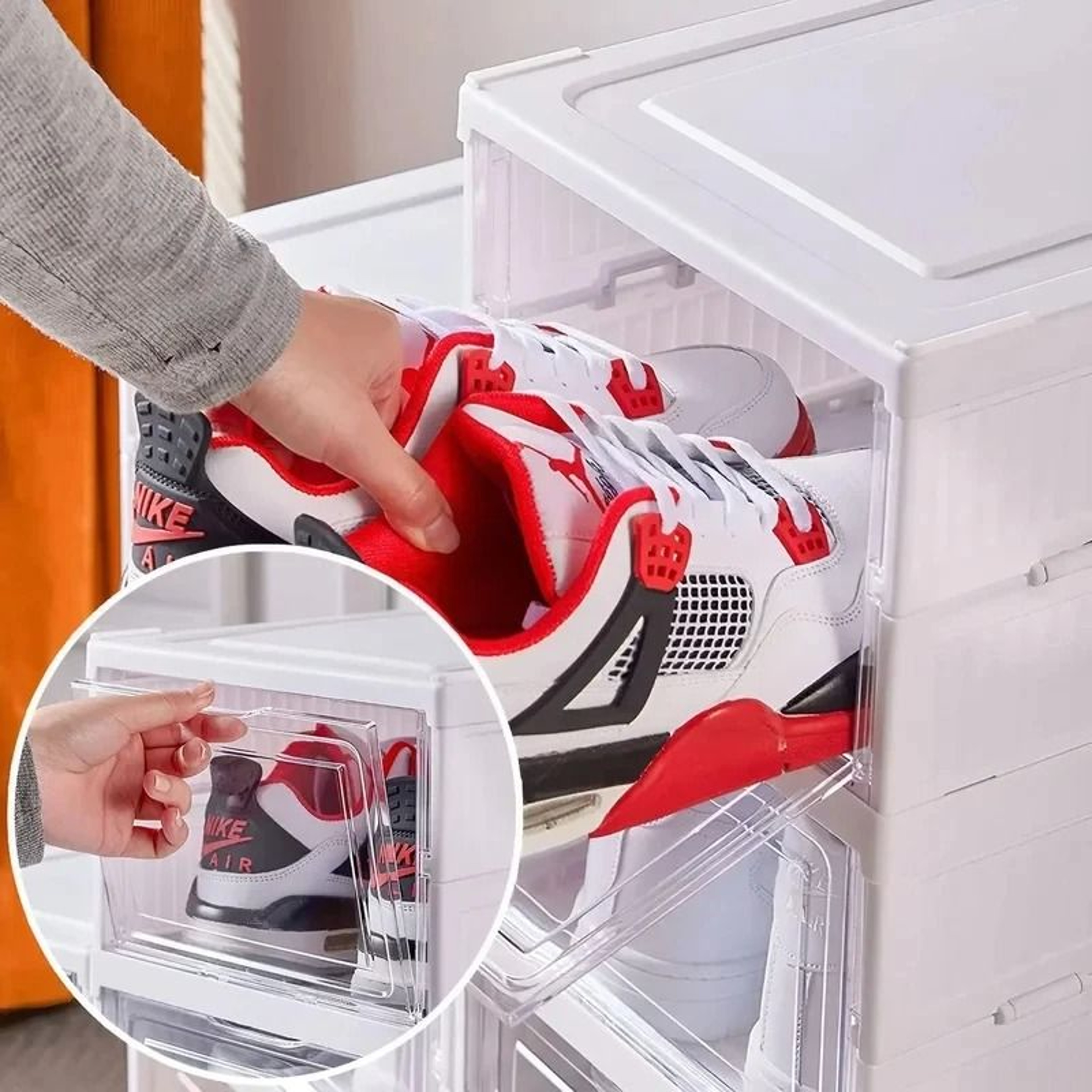 Dustproof 6Layer Foldable Shoe Box Stackable Transparent Plastic Sneaker Organizer Cabinet 4