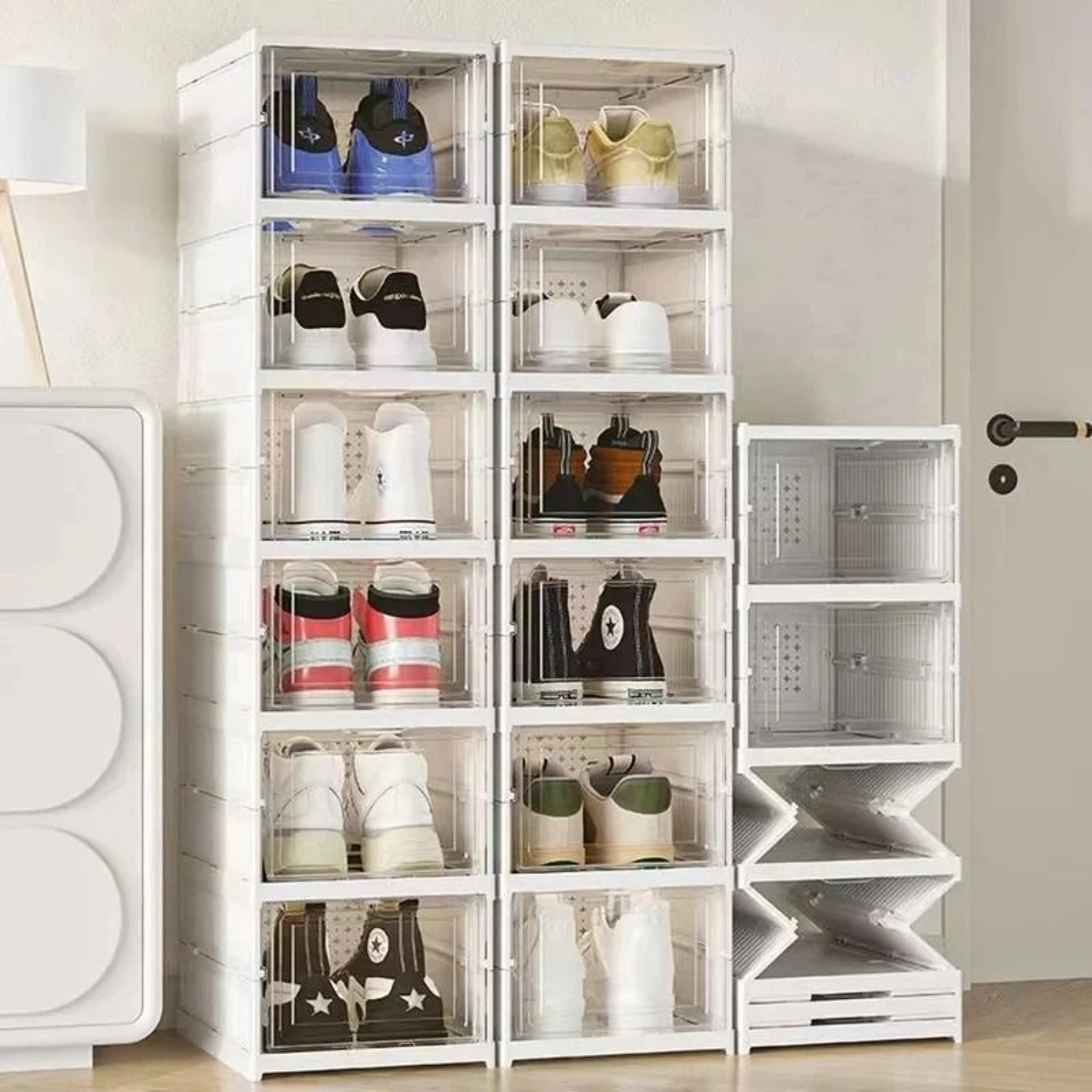 Dustproof 6Layer Foldable Shoe Box Stackable Transparent Plastic Sneaker Organizer Cabinet 1