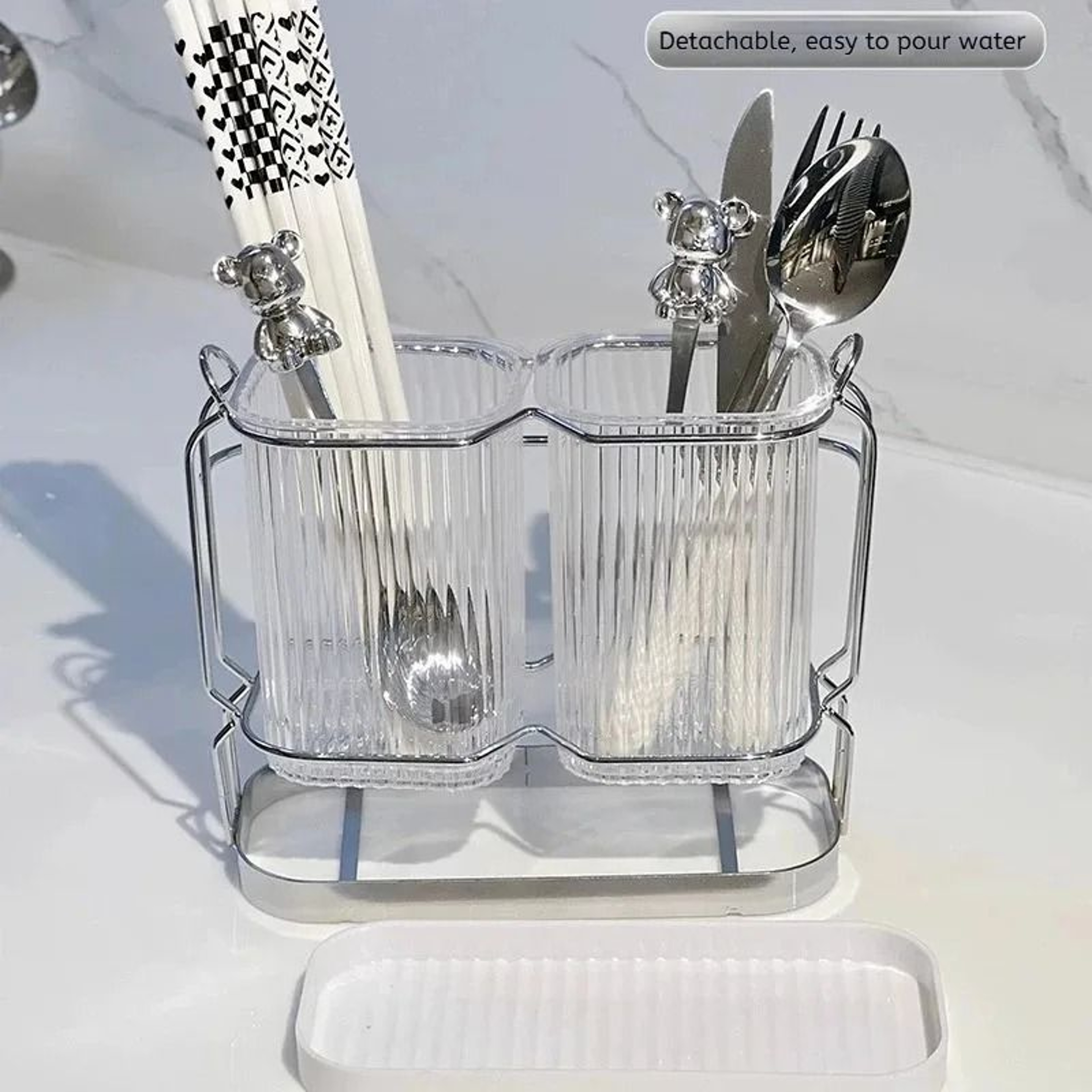 Wall Mounted Light Luxury Kitchen Cutlery Organizer Stainless Steel Chopstick  Spoon Drying Rack 2