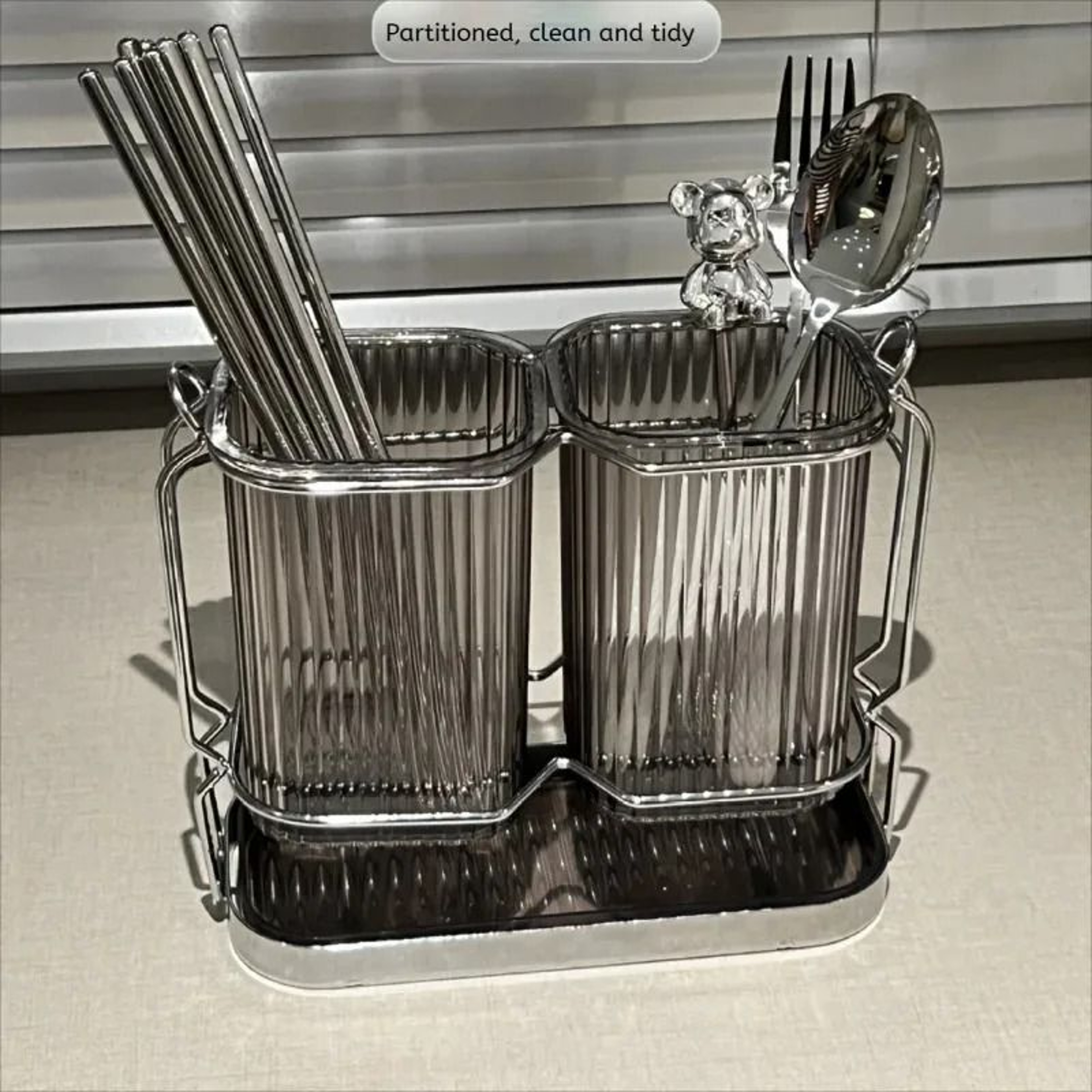 Wall Mounted Light Luxury Kitchen Cutlery Organizer Stainless Steel Chopstick  Spoon Drying Rack 3