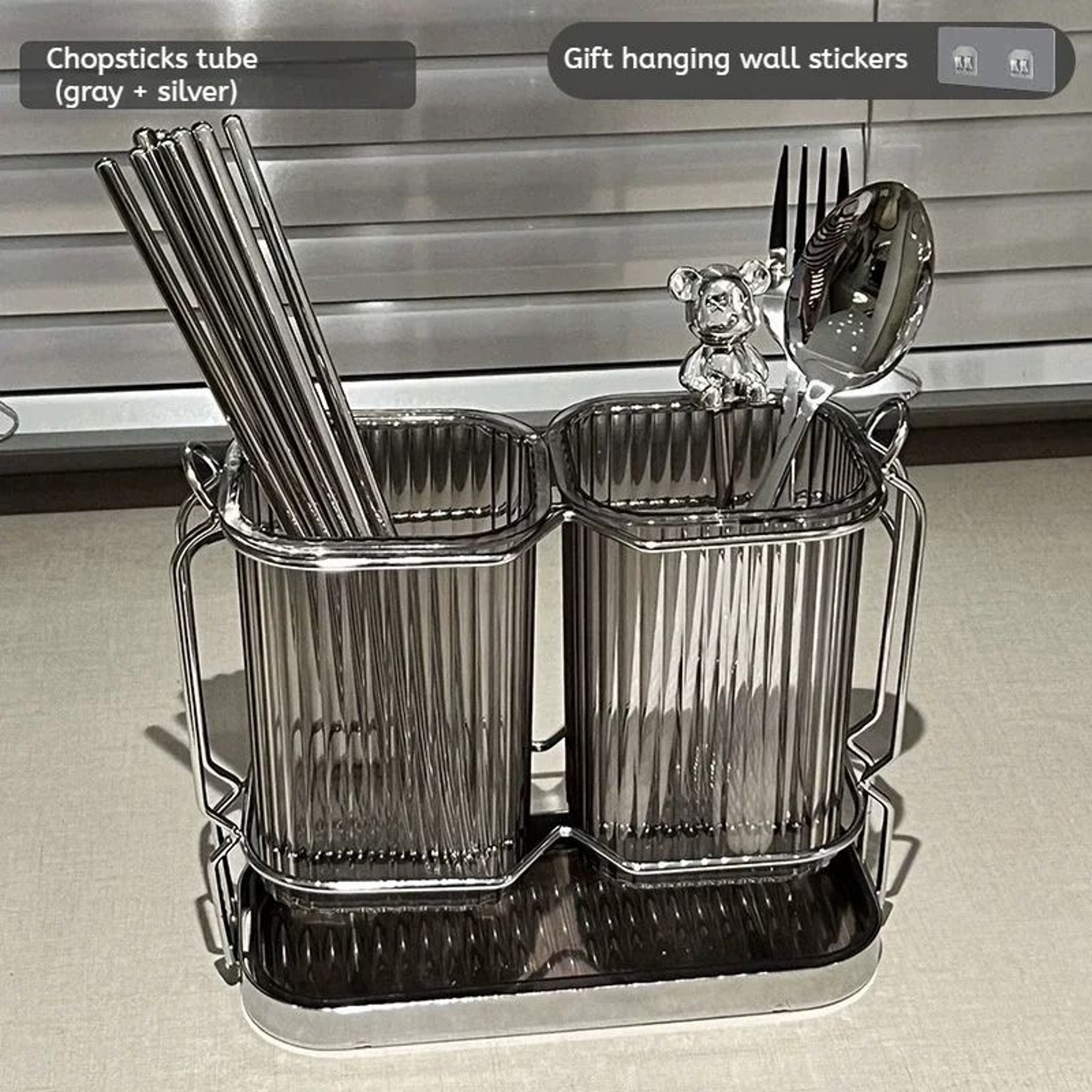 Wall Mounted Light Luxury Kitchen Cutlery Organizer Stainless Steel Chopstick  Spoon Drying Rack 6