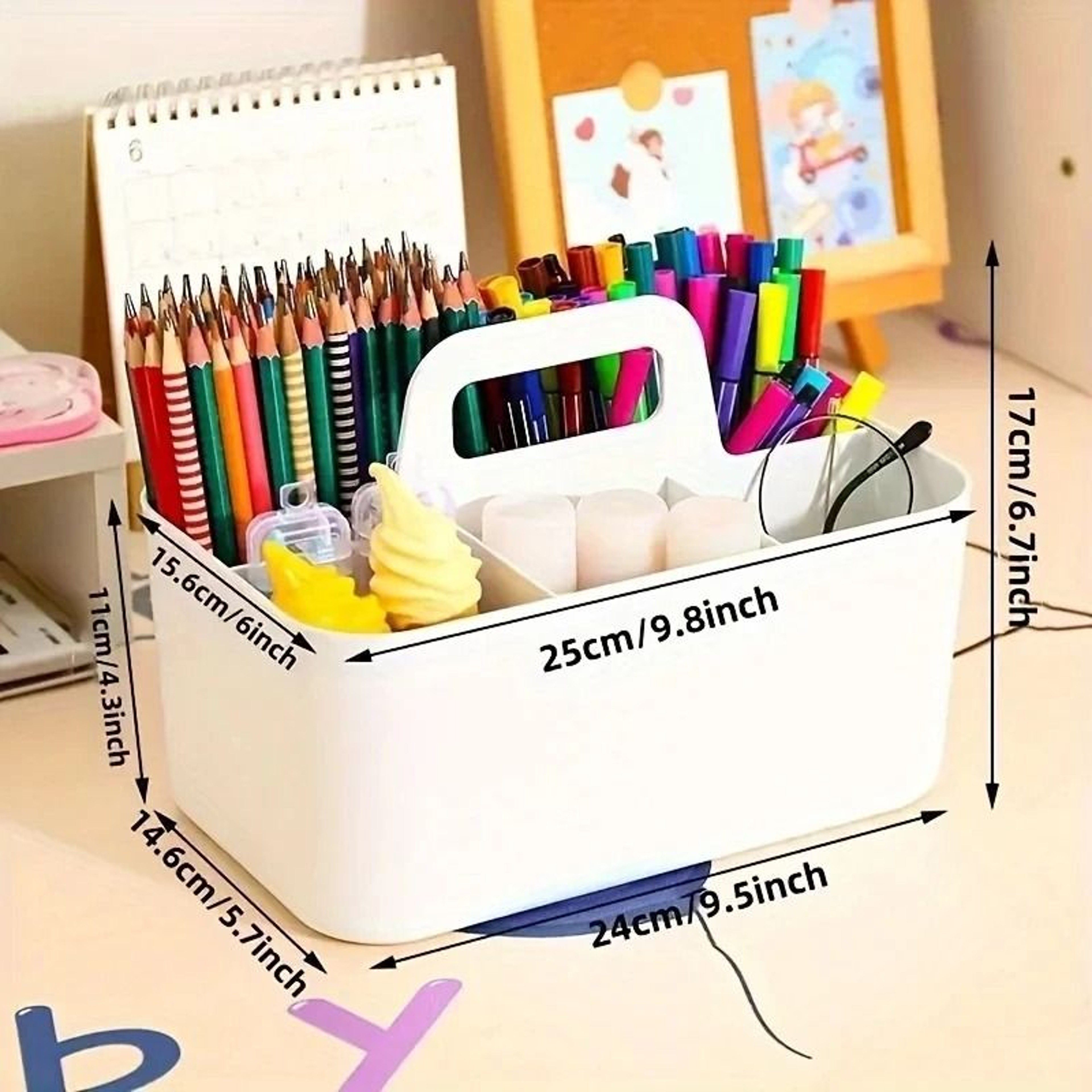 5Compartment Portable Plastic Storage Basket With Handle Desk Organizer For Office  School Supplies 4