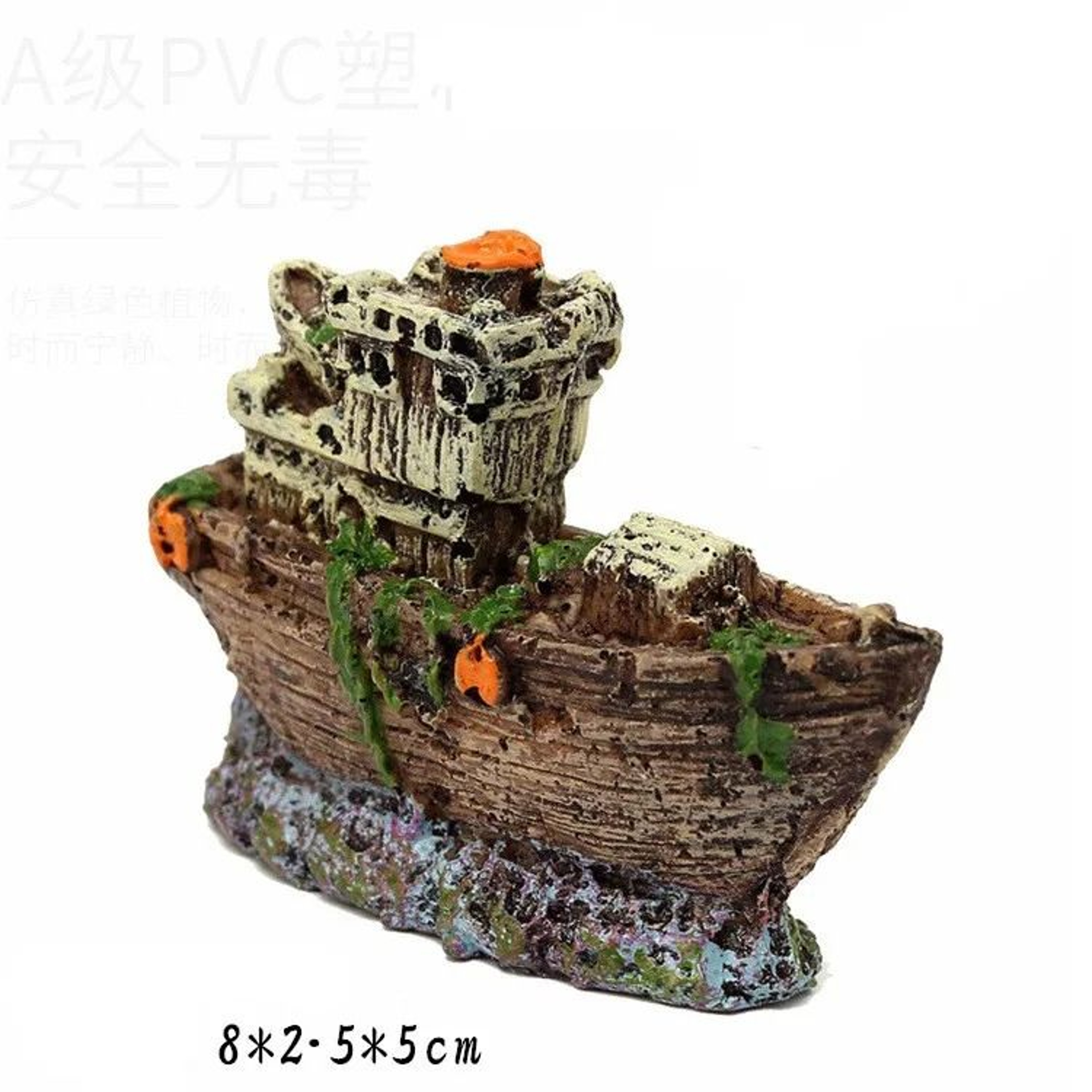 Aquarium Fish Tank Pirate Shipwreck Landscape Decoration Resin Sunken Ship Ornament 7