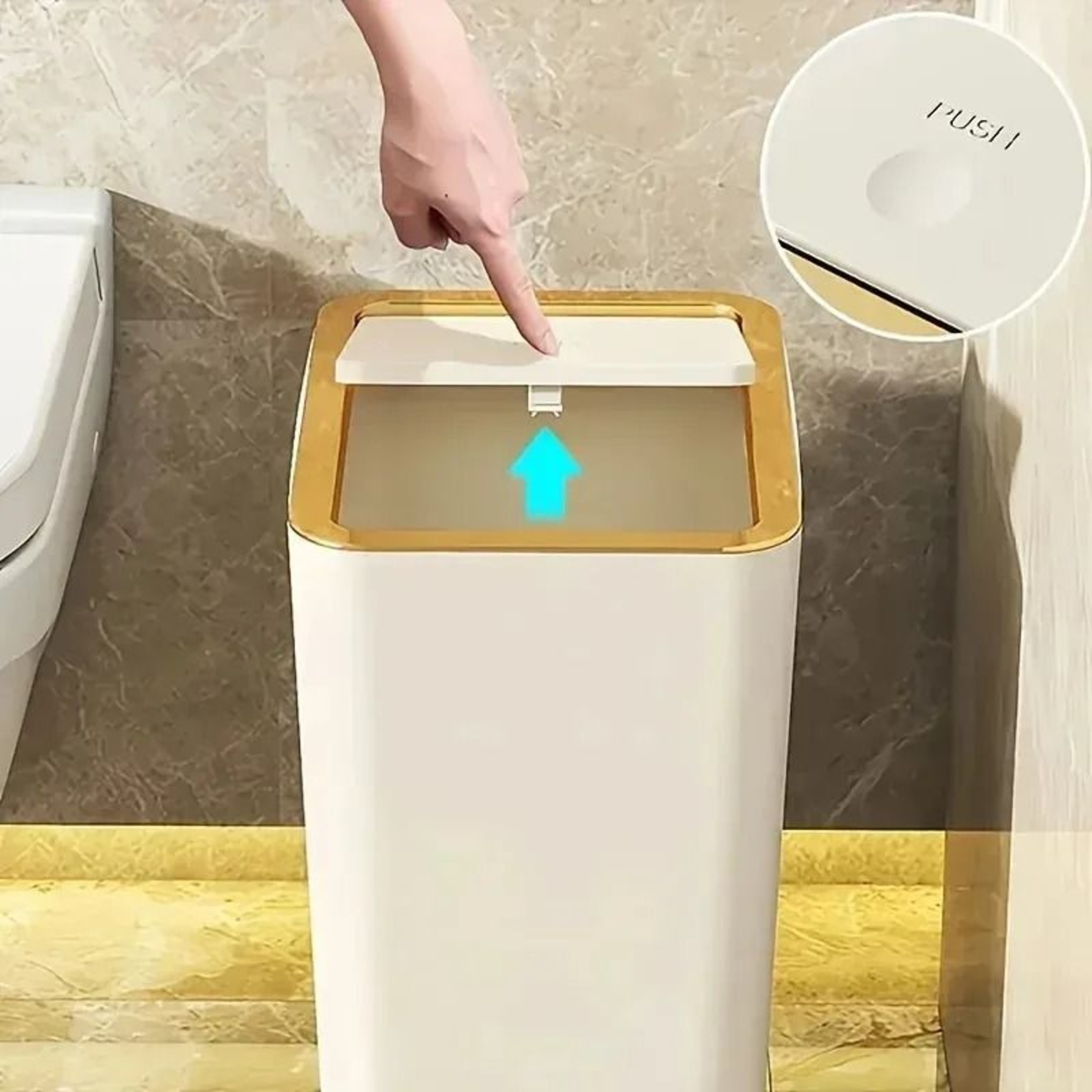 10L OdorProof Narrow Plastic Trash Can With OneTouch Lid For Bathroom Kitchen  Bedroom 1