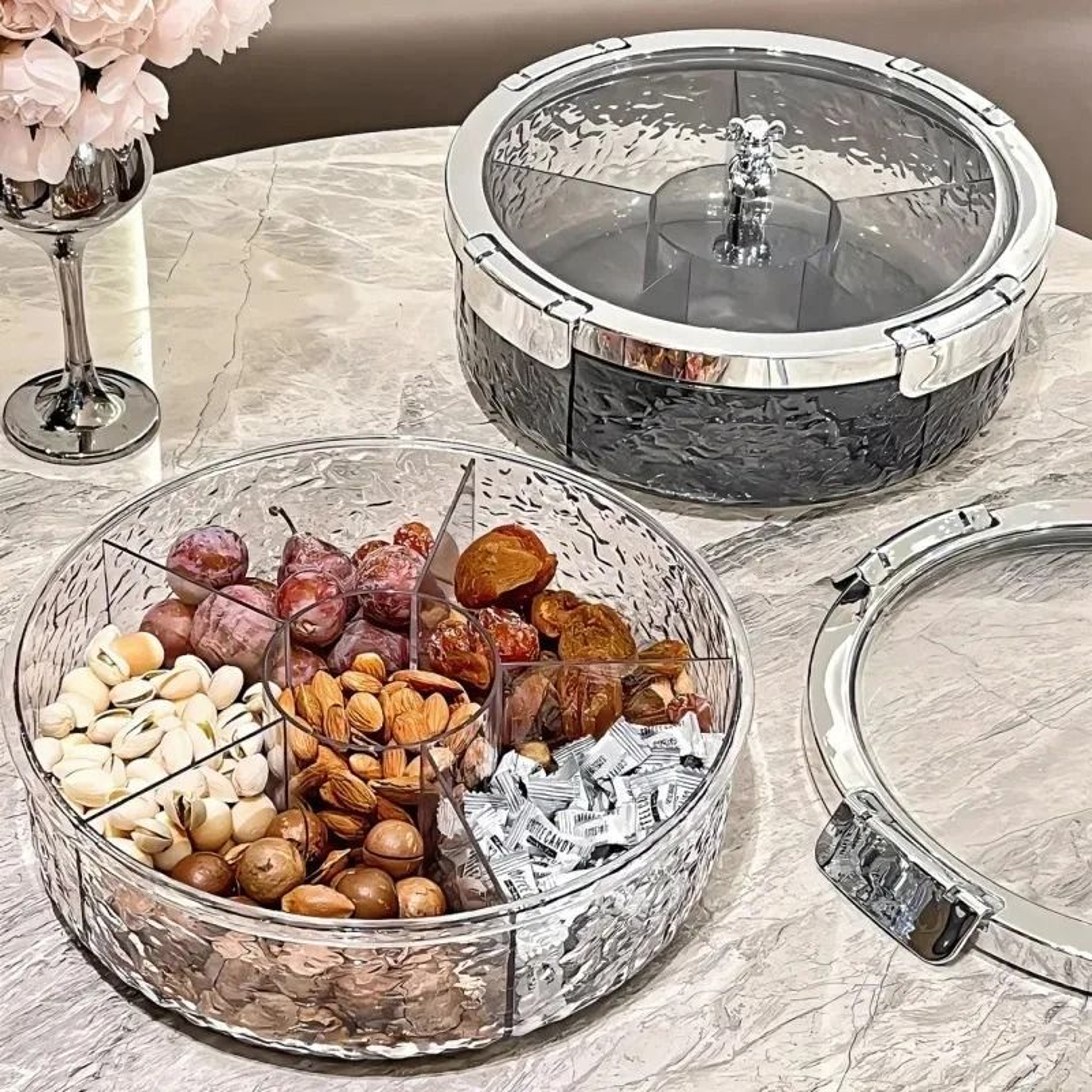 Snack  Fruit Divided Serving Tray Box With Lid  Compartment Rack For Candy Nuts  Dried Fruit 0