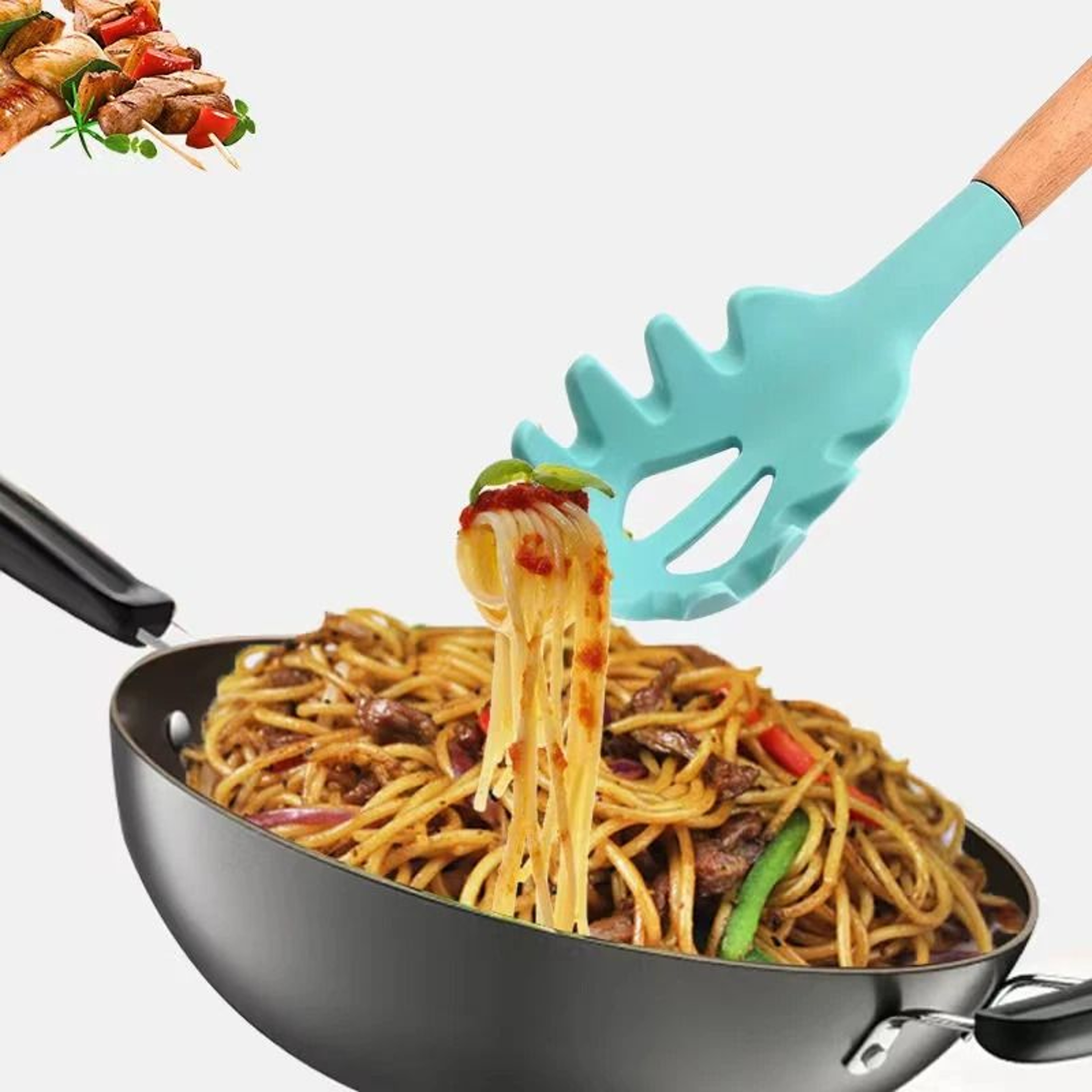 HeatResistant Silicone Noodle Scoop  Spaghetti Serving Fork With Strainer Slots 4